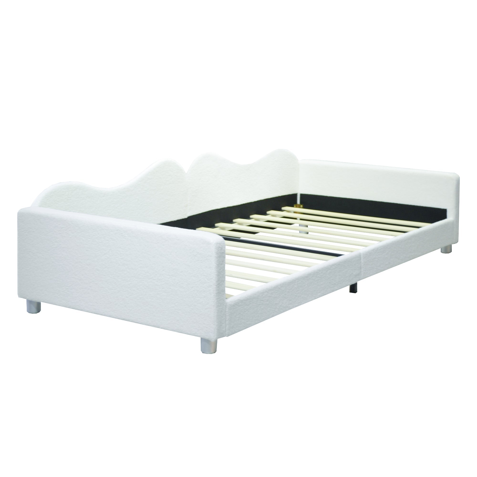 Children's Bed Upholstered 90*200cm, Multifunctional Sofa Bed Frame with Backrest and Armrests, White