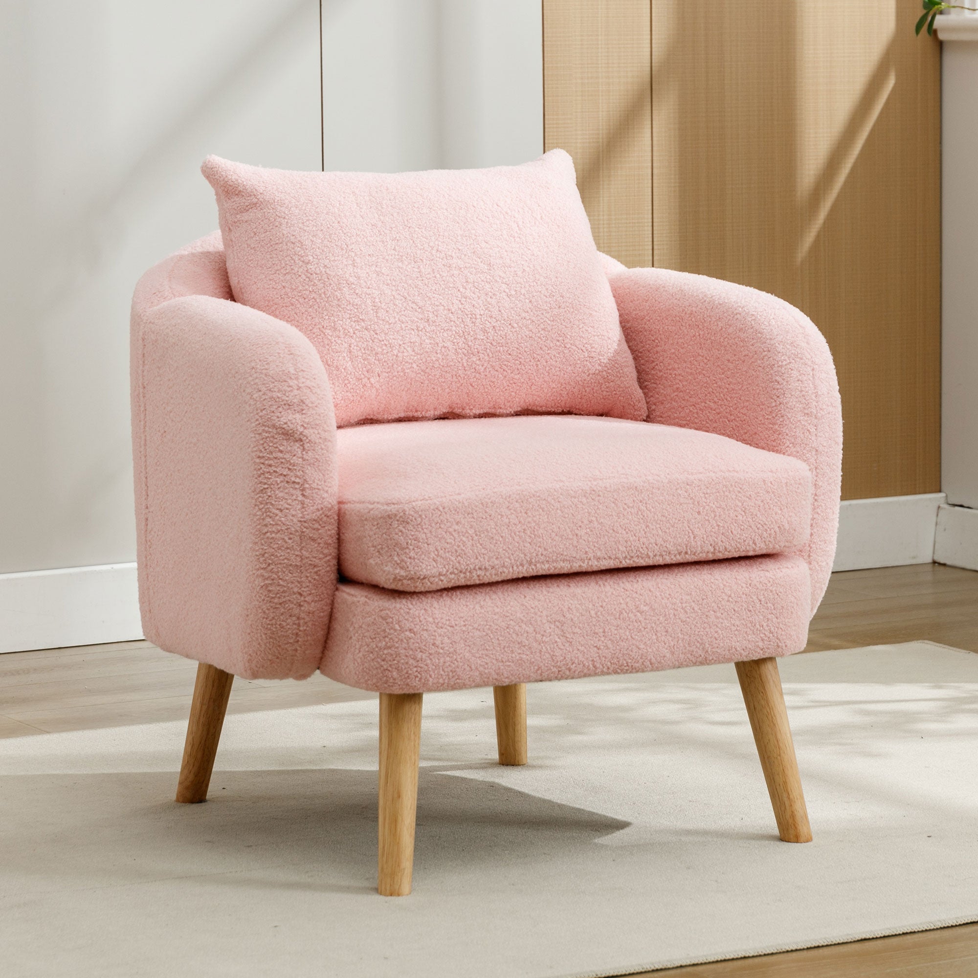 Teddy Velvet Armchair, Modern Simple Thick Cushion, Solid Wood Leg