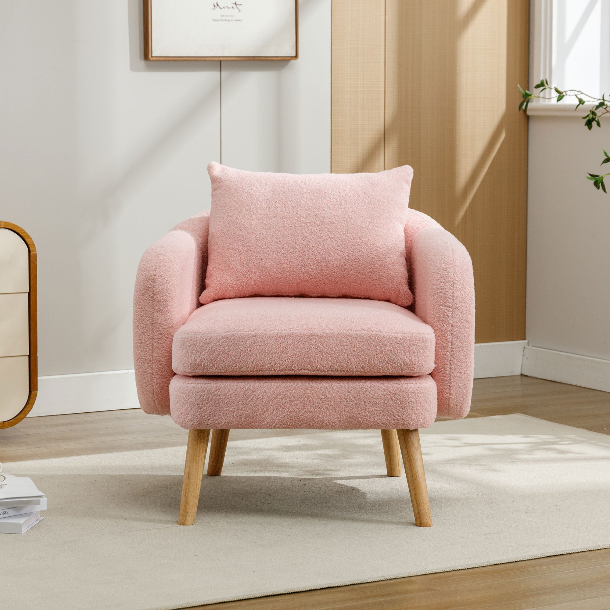 Teddy Velvet Armchair, Modern Simple Thick Cushion, Solid Wood Leg