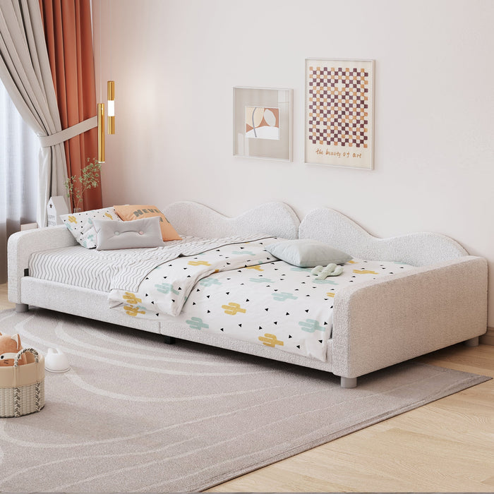 Children's Bed Upholstered 90*200cm, Multifunctional Sofa Bed Frame with Backrest and Armrests, White