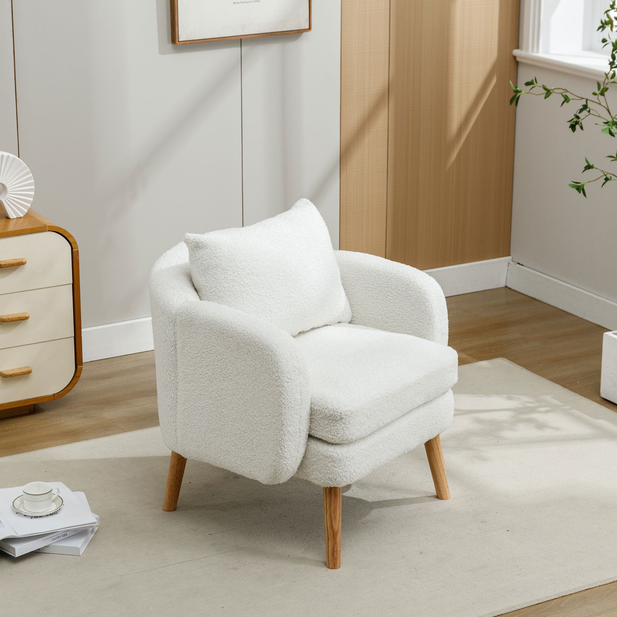 Teddy Velvet Armchair, Modern Simple Thick Cushion, Upholstered, Solid Wood Leg