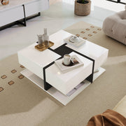 Coffee Table, 4-Drawer High-Gloss with Storage, White and Black