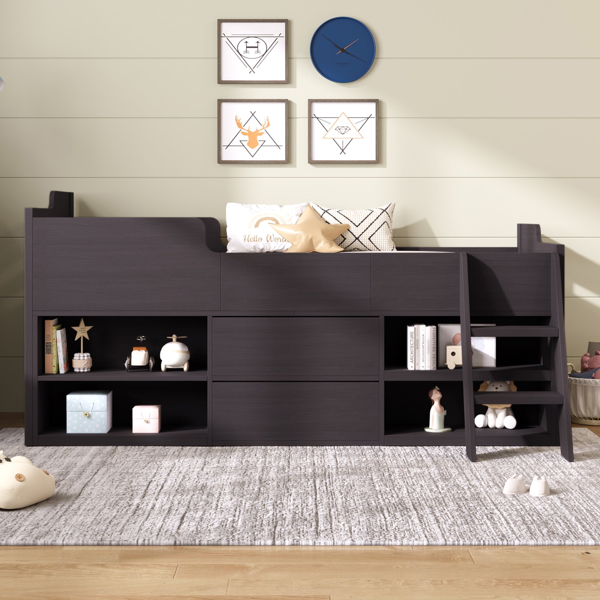 3ft Single Mid Sleeper Cabin Bed with Drawers & Shelf Storage – Wooden Frame