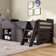 3ft Single Mid Sleeper Cabin Bed with Drawers & Shelf Storage – Wooden Frame