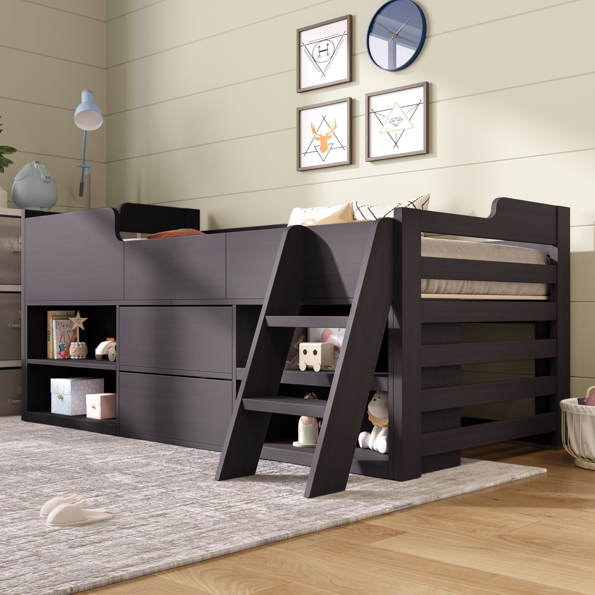 3ft Single Mid Sleeper Cabin Bed with Drawers & Shelf Storage – Wooden Frame