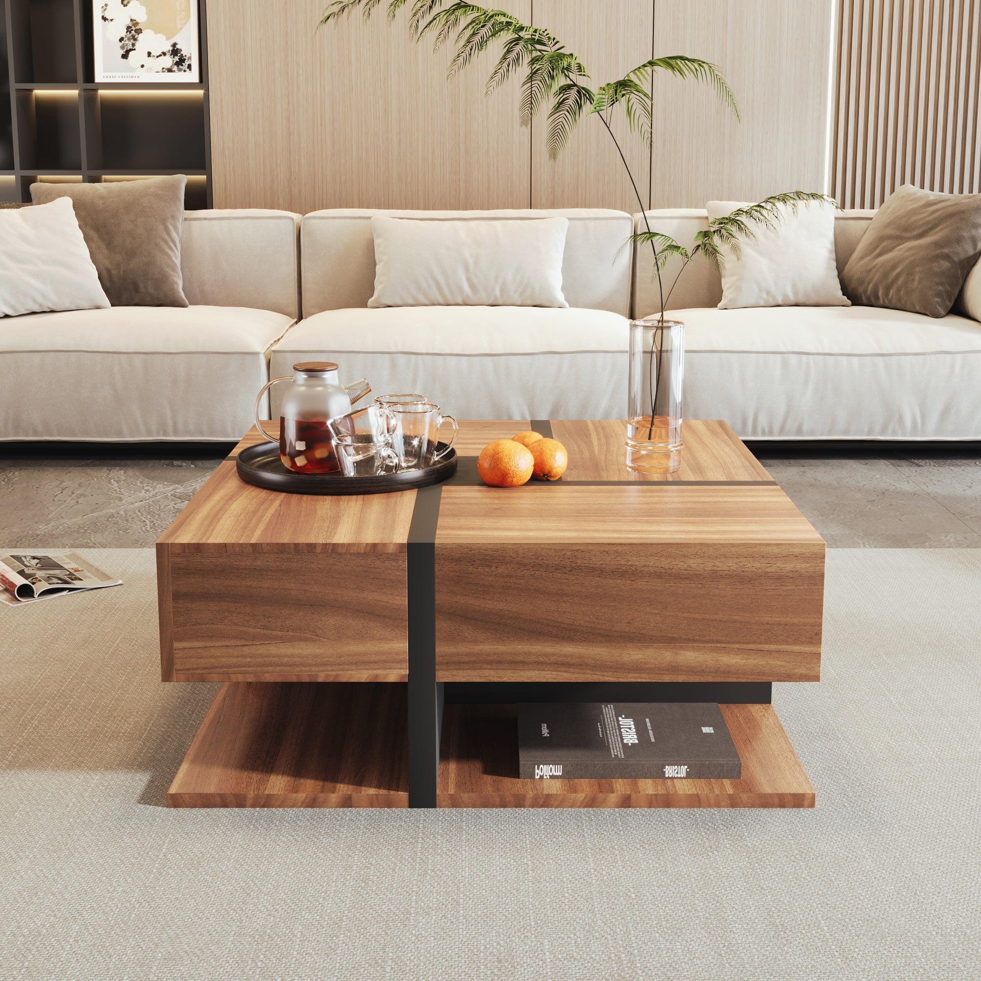 Coffee Table, 4-Drawer with Storage, Unique Color Coordination