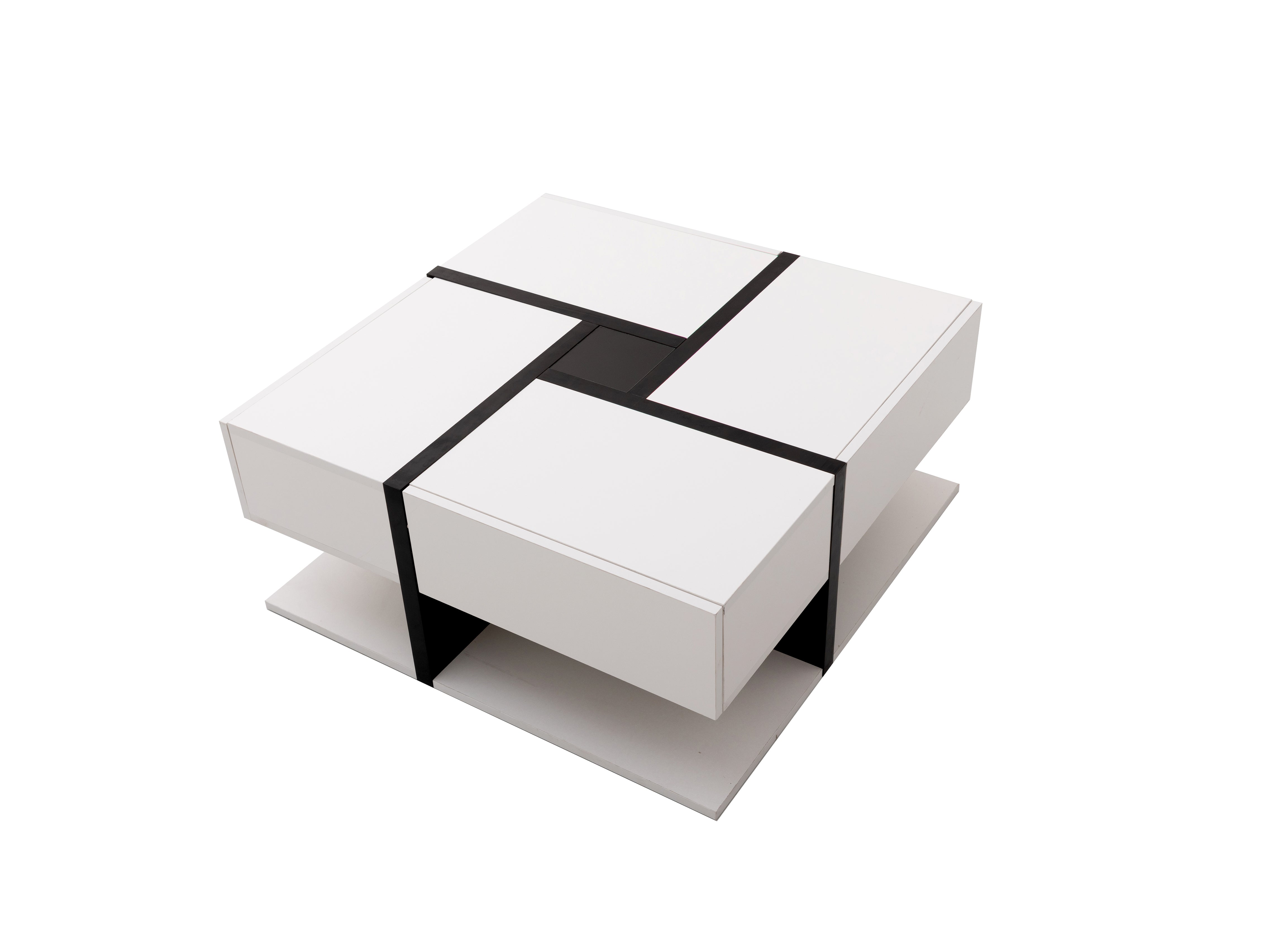Coffee Table, High-Gloss with 4 Drawers, Linear Design