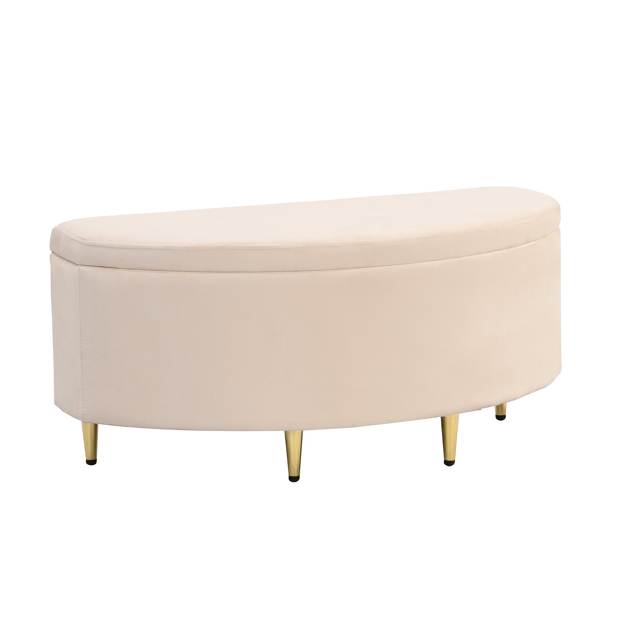 Upholstered Bench with Storage Space, Velvet Storage Box, Metal Legs, Beige