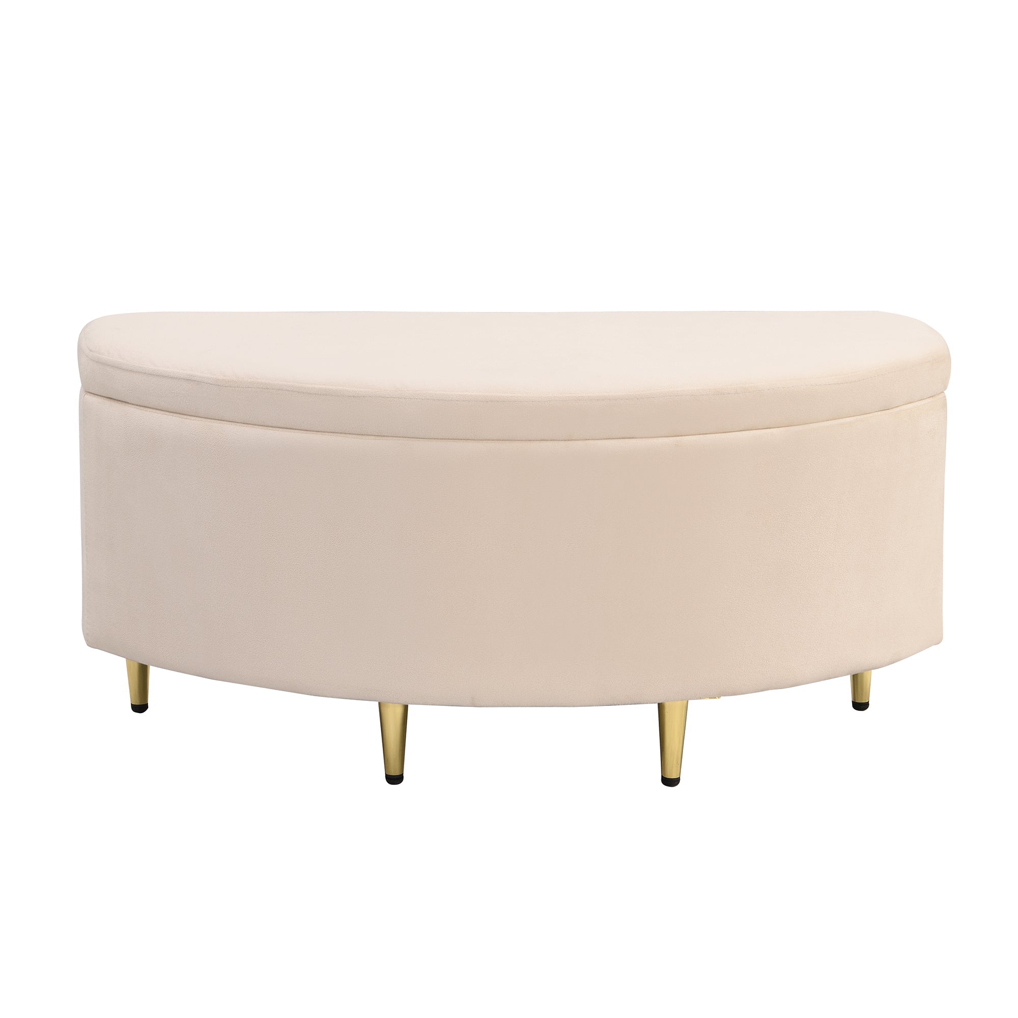 Upholstered Bench with Storage Space, Velvet Storage Box, Metal Legs, Beige