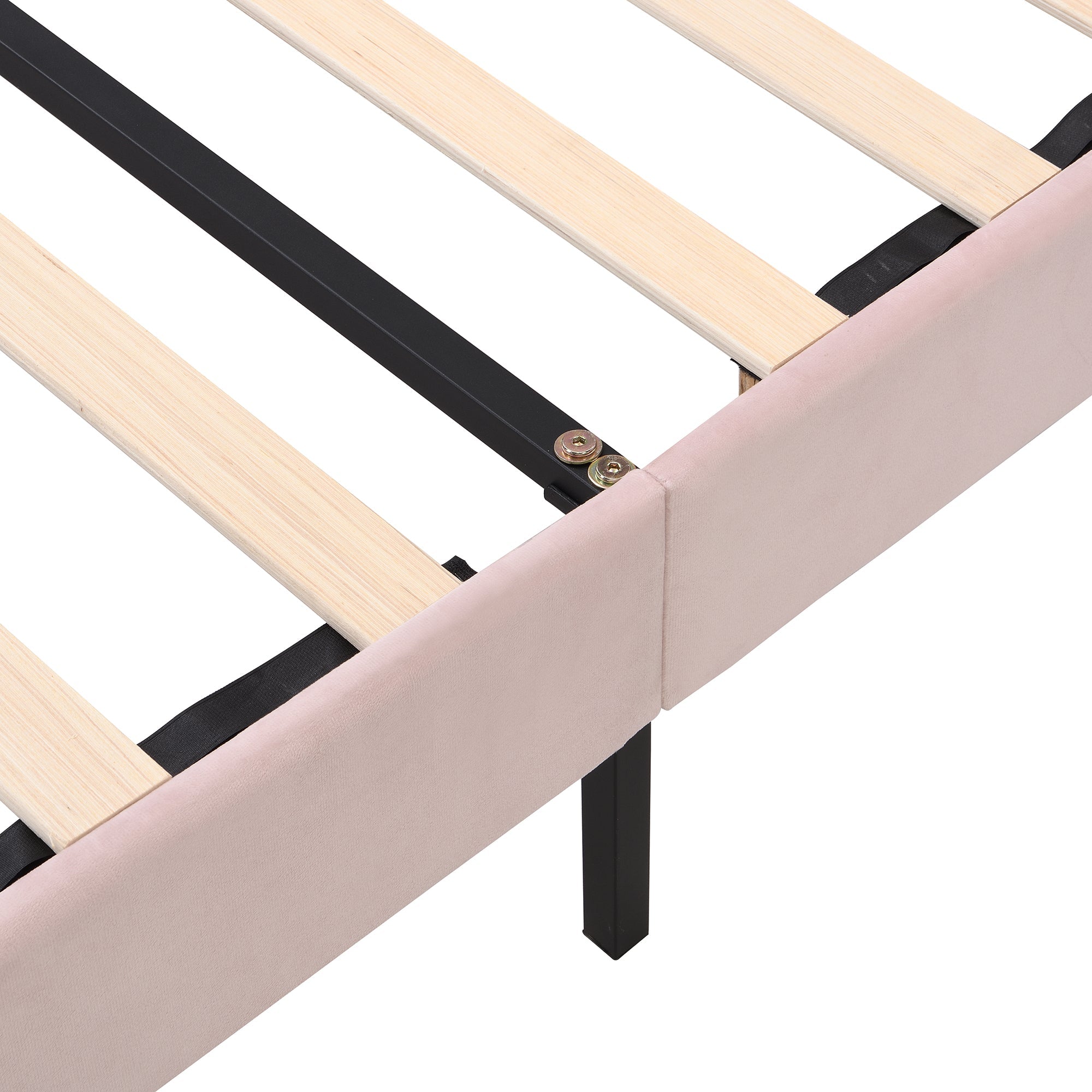 140 x 200cm Velvet Upholstered Bed with Adjustable Headboard, Pink