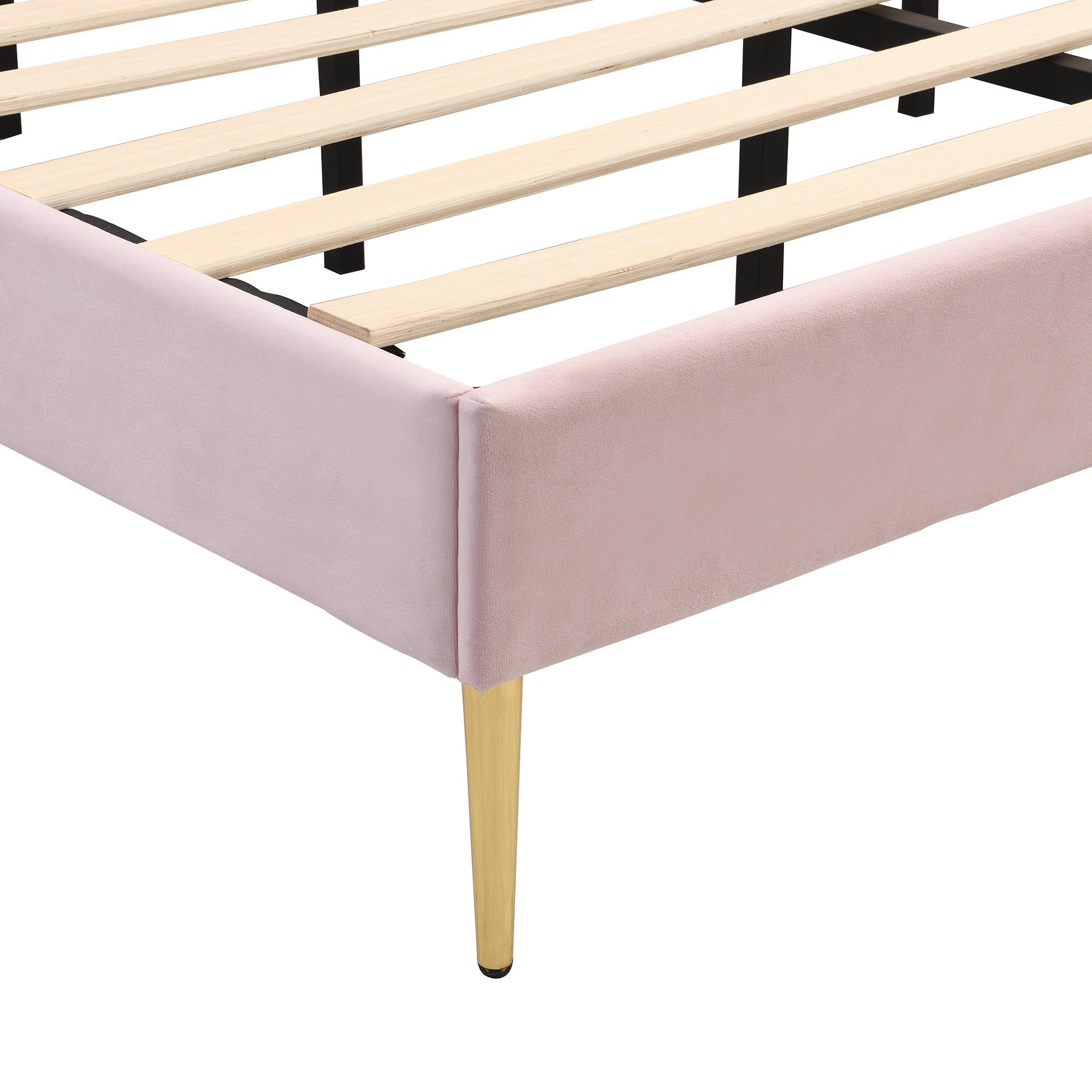 140 x 200cm Velvet Upholstered Bed with Adjustable Headboard, Pink
