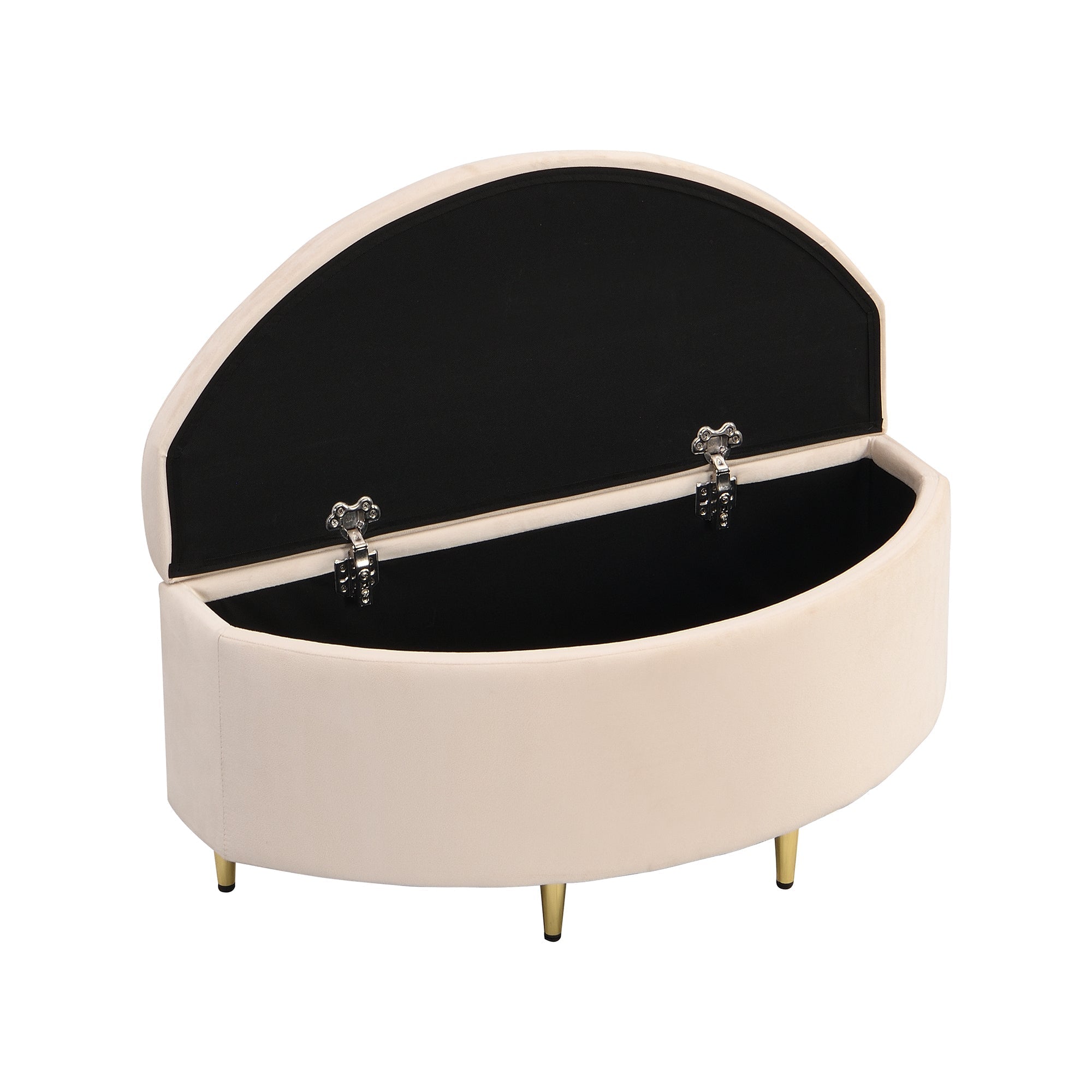 Upholstered Bench with Storage Space, Velvet Storage Box, Metal Legs, Beige