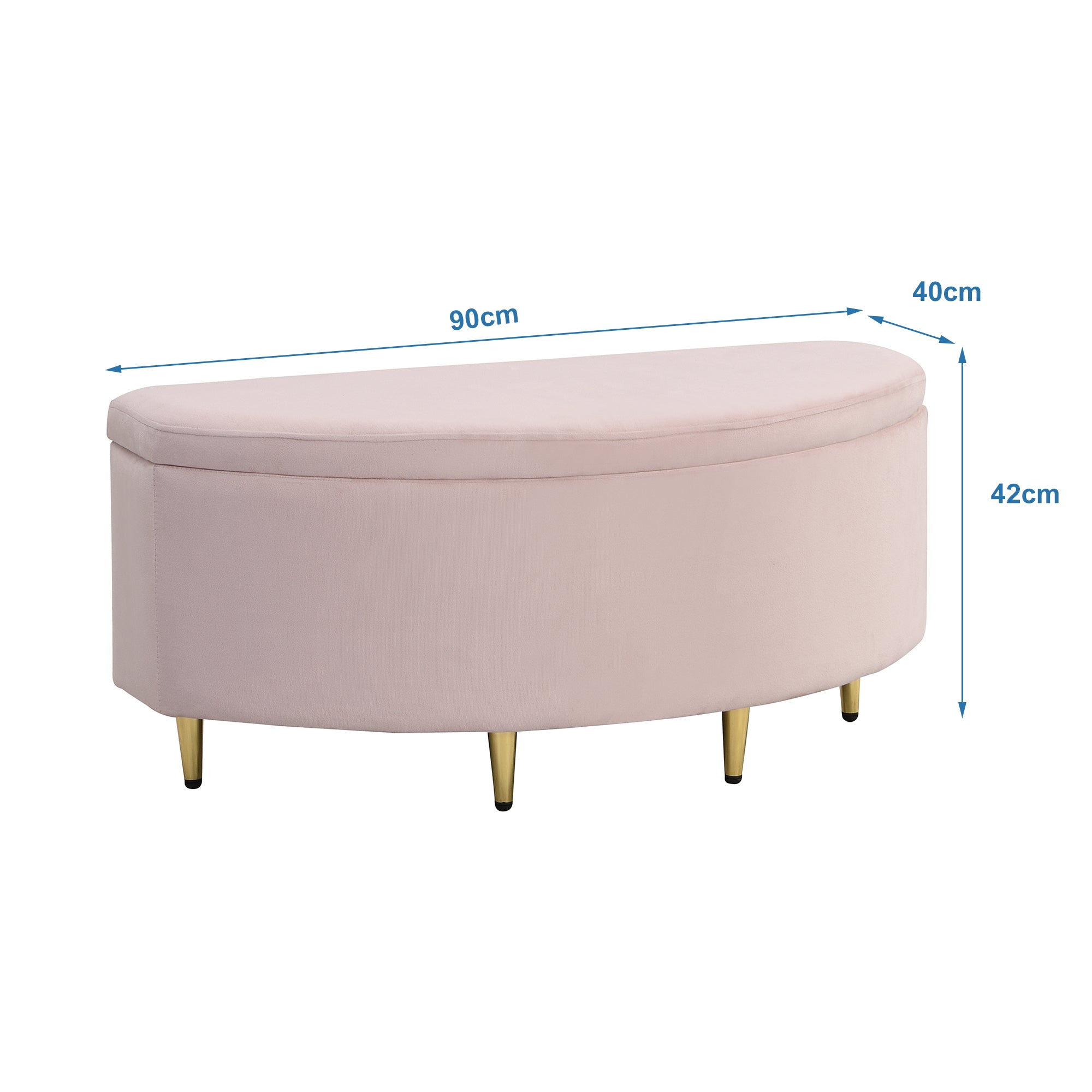 Upholstered Bench Velvet Storage Metal Legs 90x40x42cm - Pink