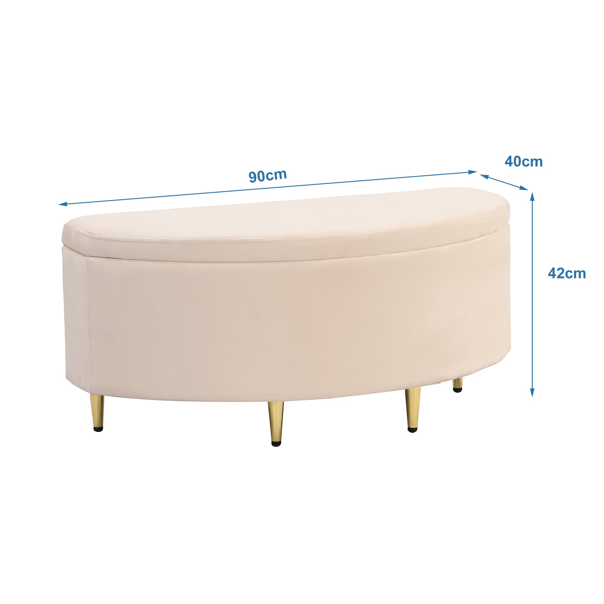 Upholstered Bench with Storage Space, Velvet Storage Box, Metal Legs, Beige