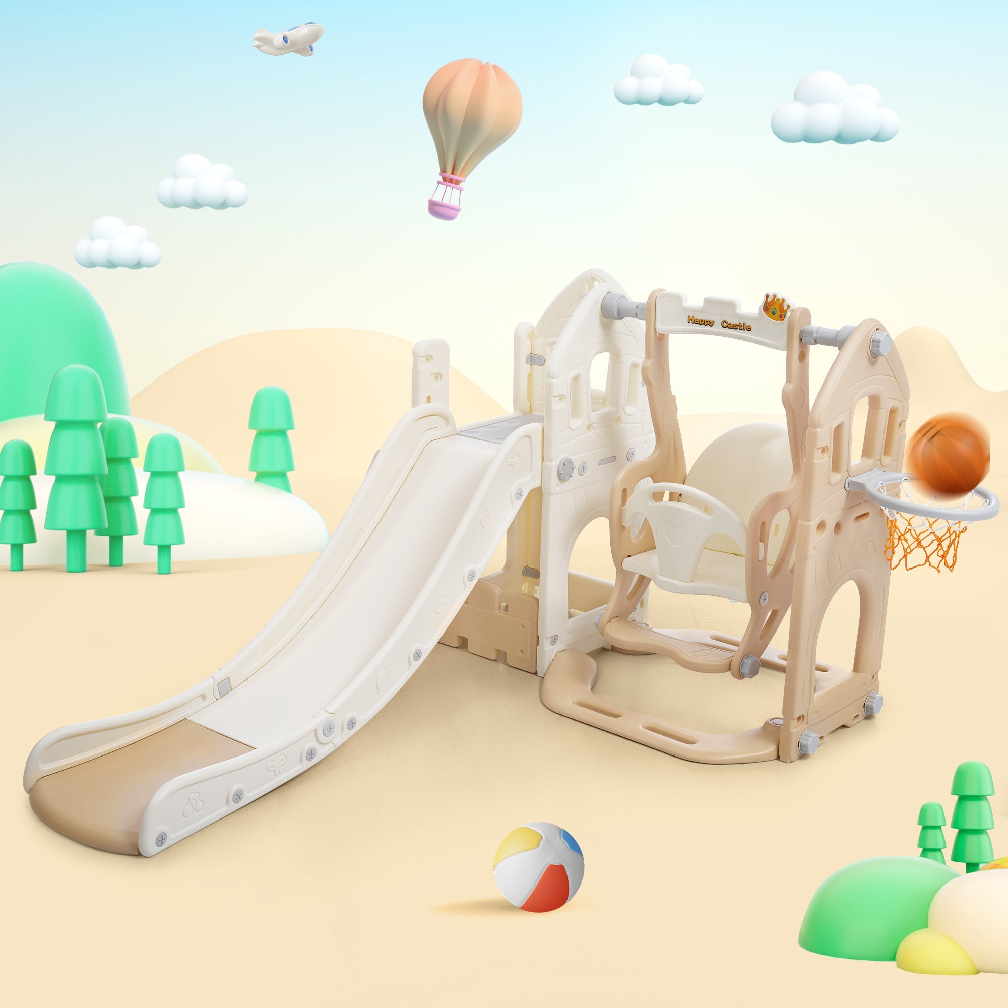 Children's Slide Set with Swing, 5-in-1, Indoor