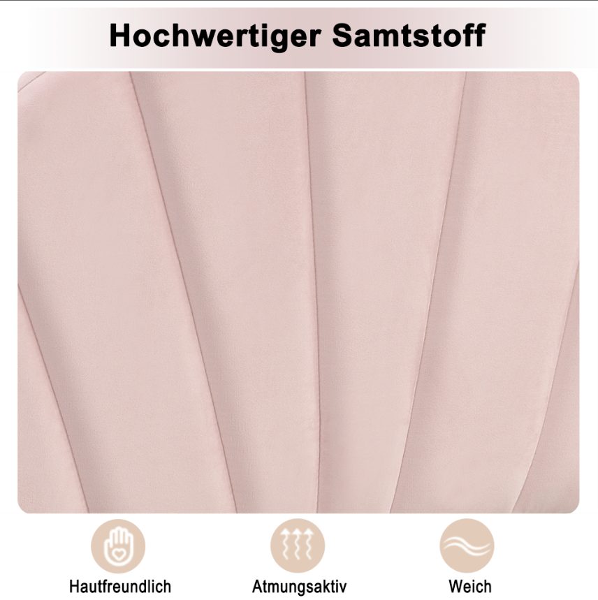 Velvet Upholstered Bed 90x200cm Shell Adjustable Headboard Golden Legs - Pink