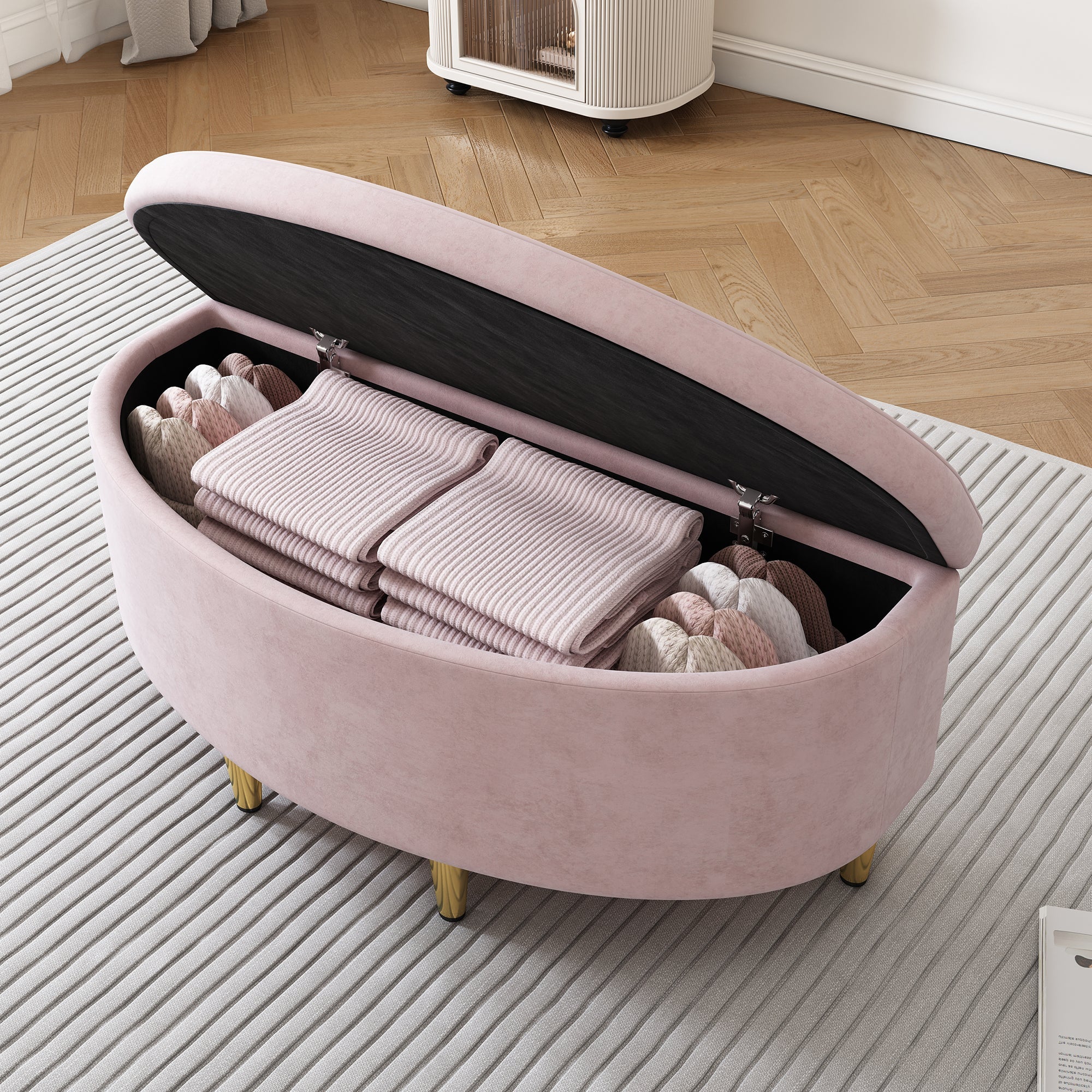 Upholstered Bench Velvet Storage Metal Legs 90x40x42cm - Pink