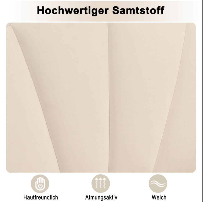 Upholstered Bed 90x200cm Shell Headboard Height-Adjustable Golden Iron Legs Velvet Beige