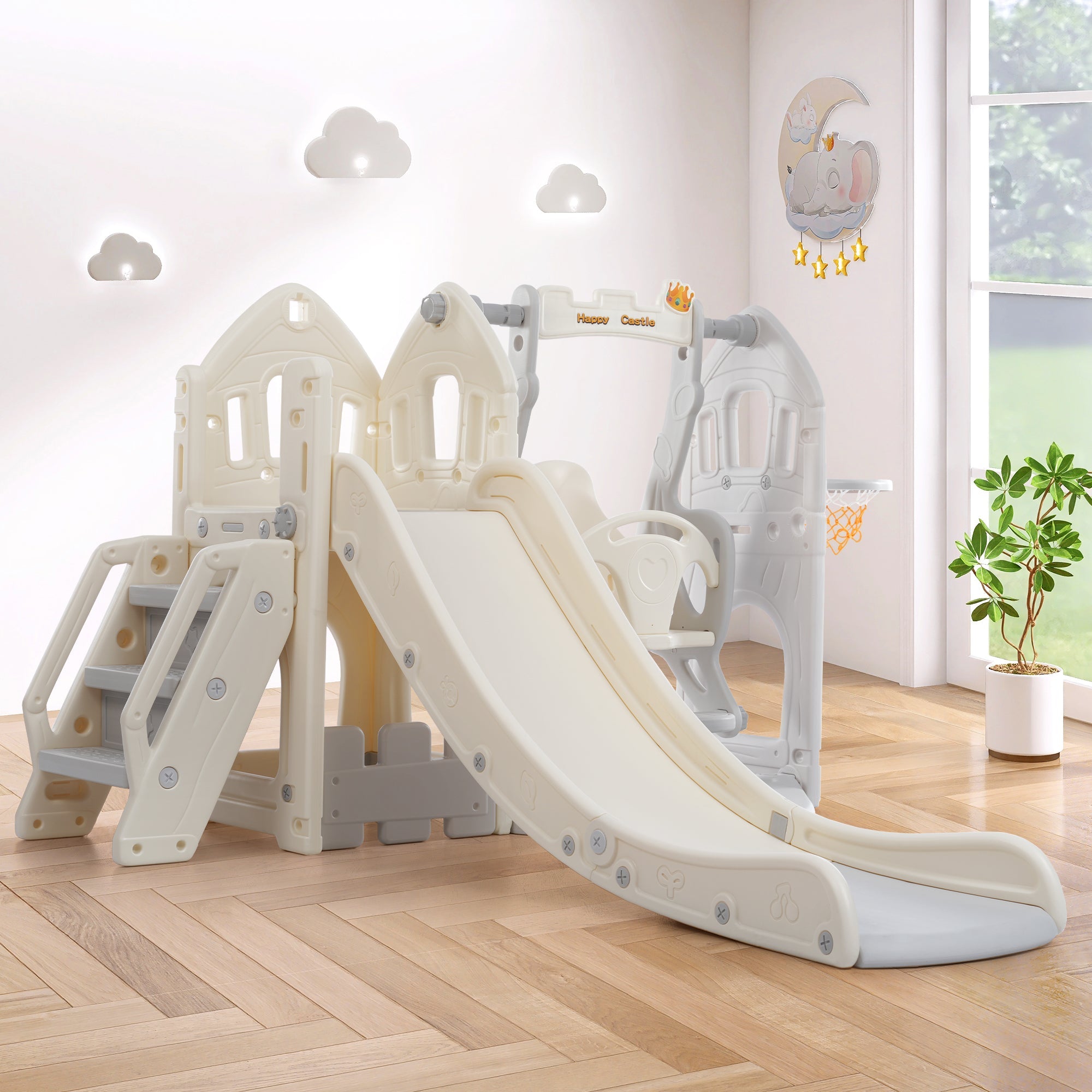 Children's Slide Set with Swing, 5-in-1, Climbing, Storage