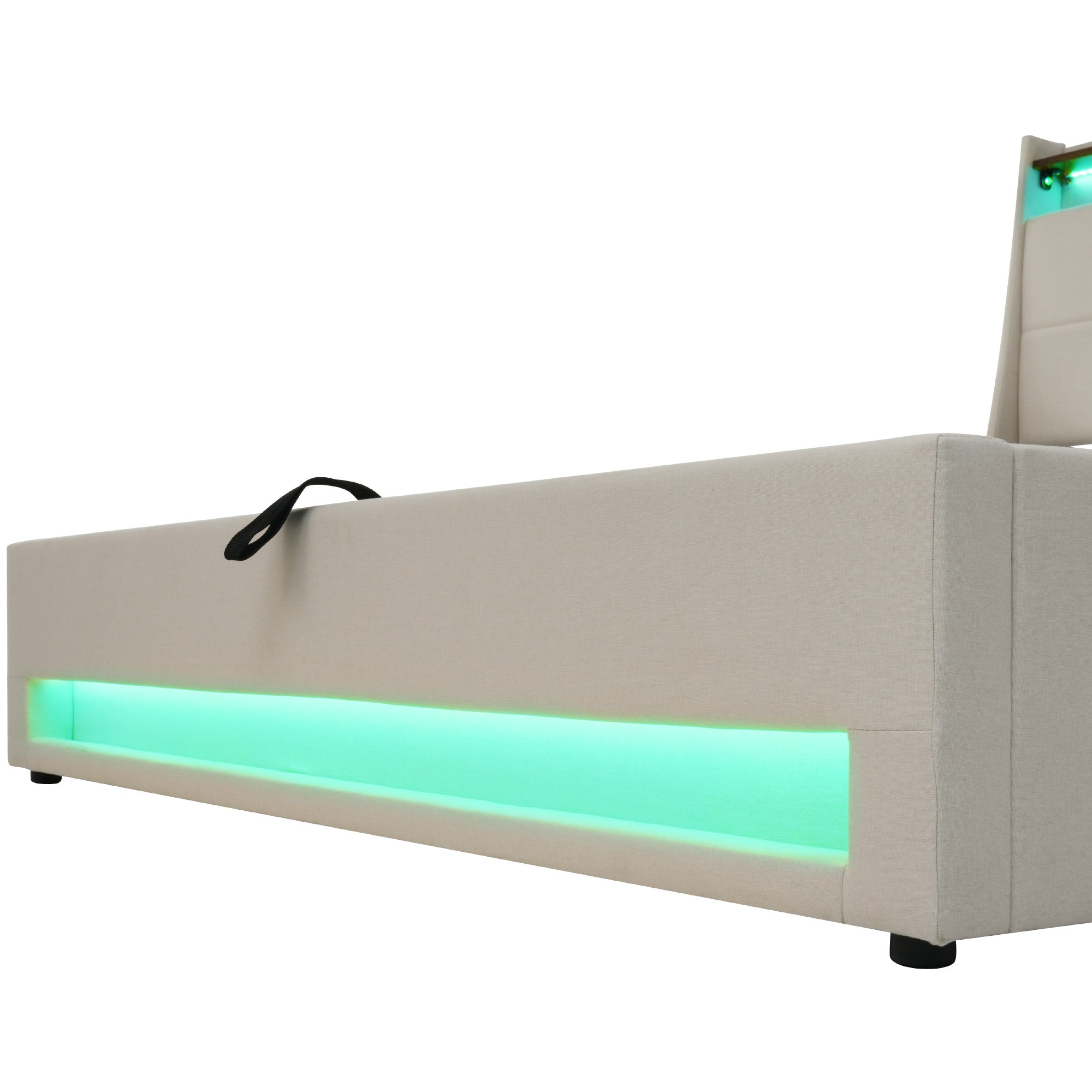 Upholstered Bed, 180x200cm LED Double with USB, Linen