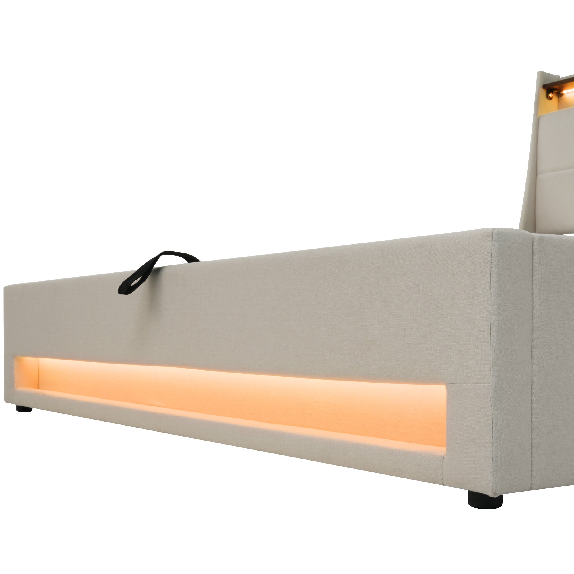 Upholstered Bed, 90x200cm LED Single with Metal Frame, Linen