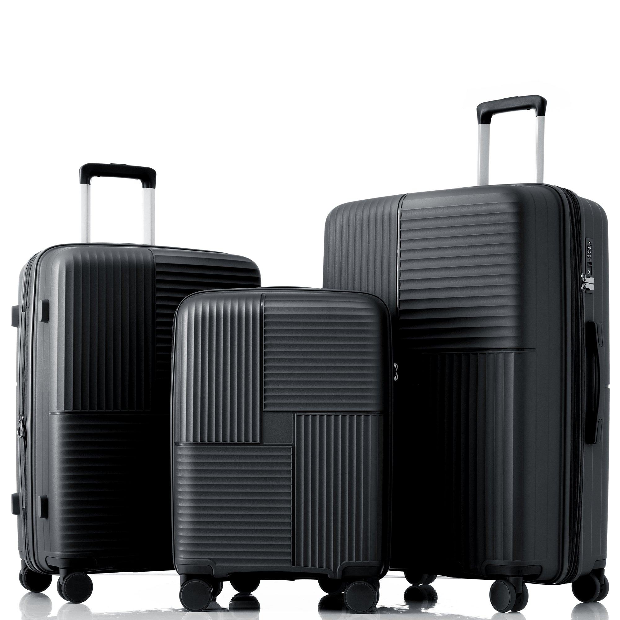 M-L-XL Luggage Set, Lightweight, Durable, Universal Double Wheels, TSA Lock, Black