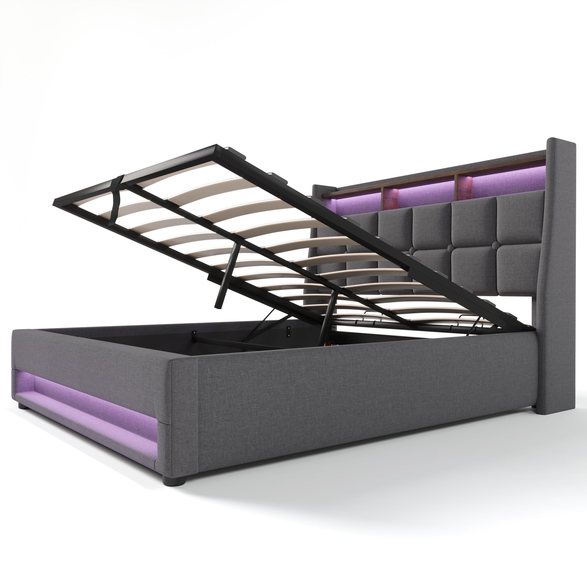 Upholstered Bed 140x200cm, LED Double with USB, Linen