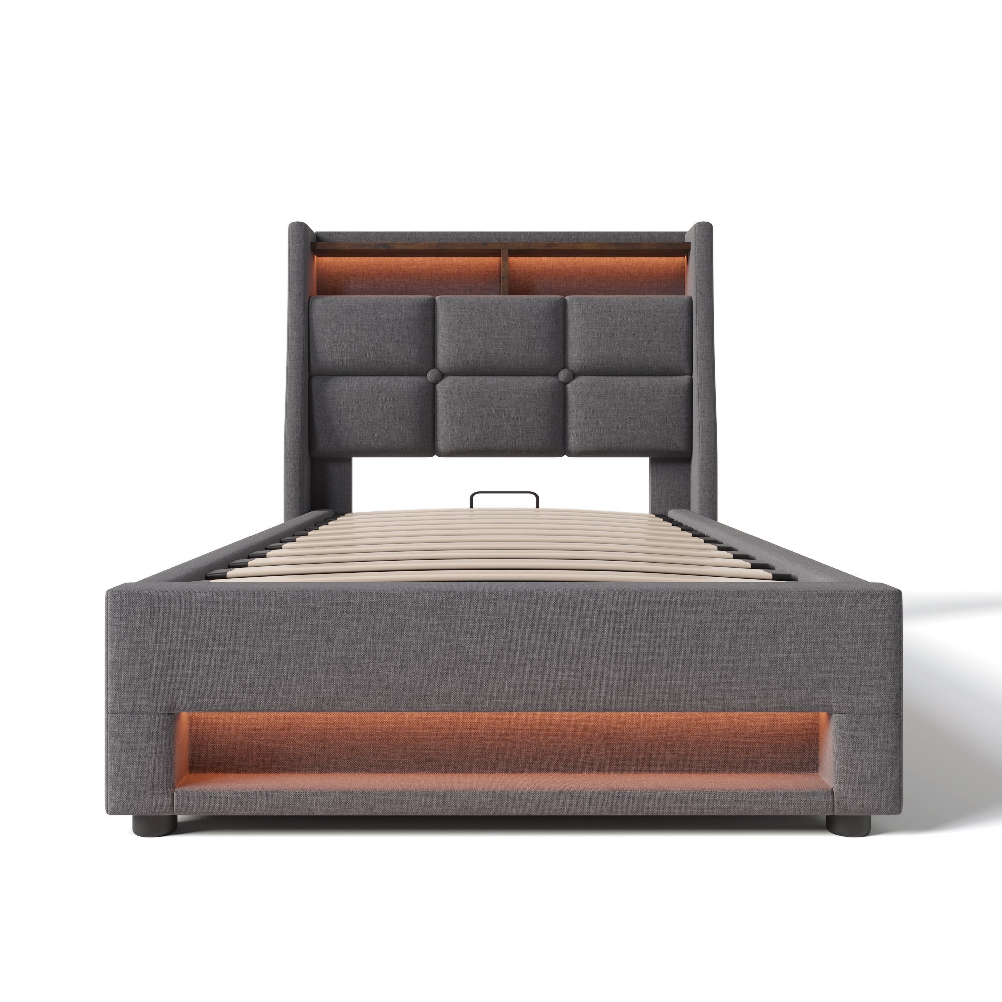 Single Bed Frame 90x200cm – Upholstered Linen with USB & LED