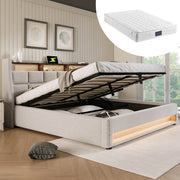 Upholstered Bed, 160x200cm LED Double with Metal Slatted Frame, Linen