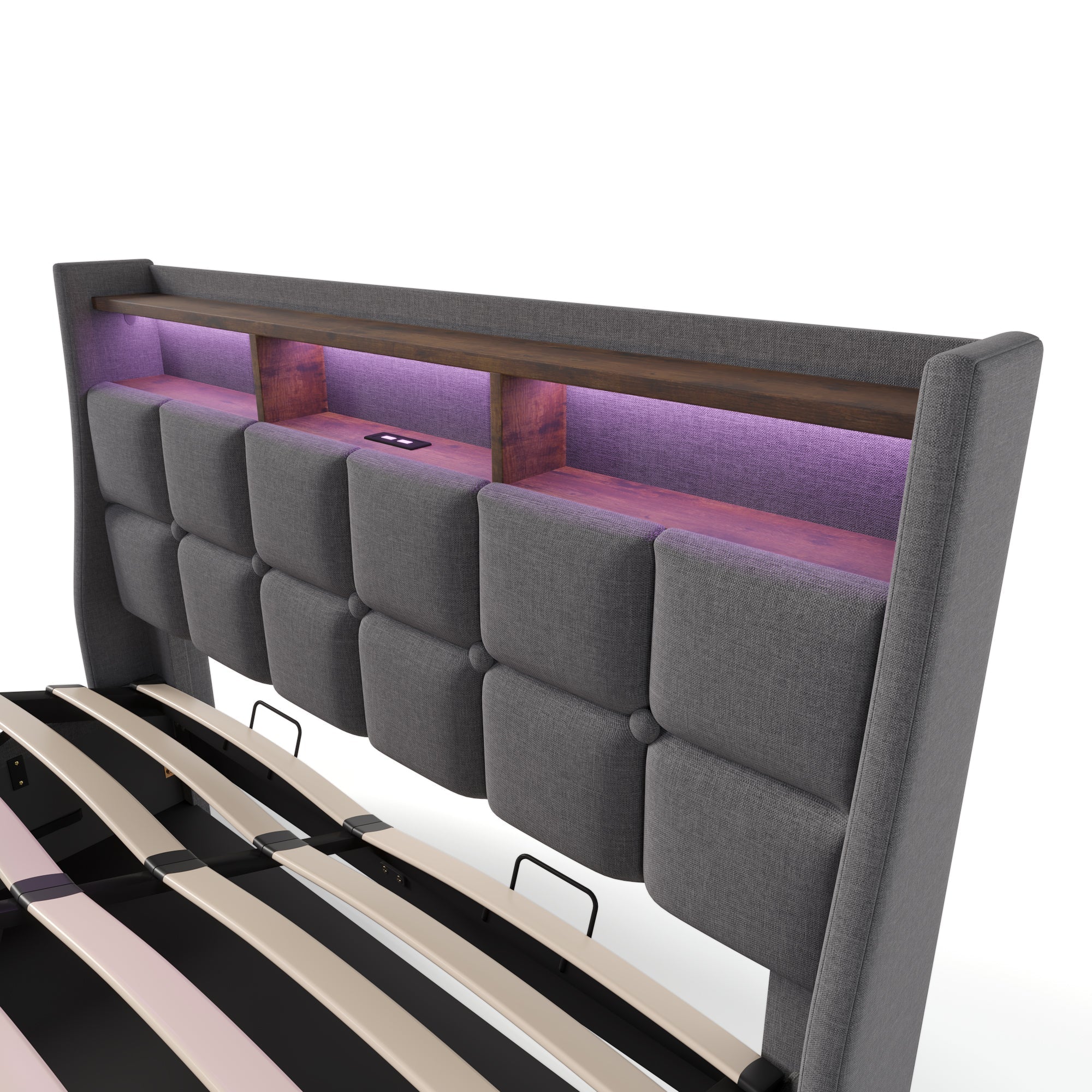 Upholstered Bed 140x200cm, LED Double with USB, Linen
