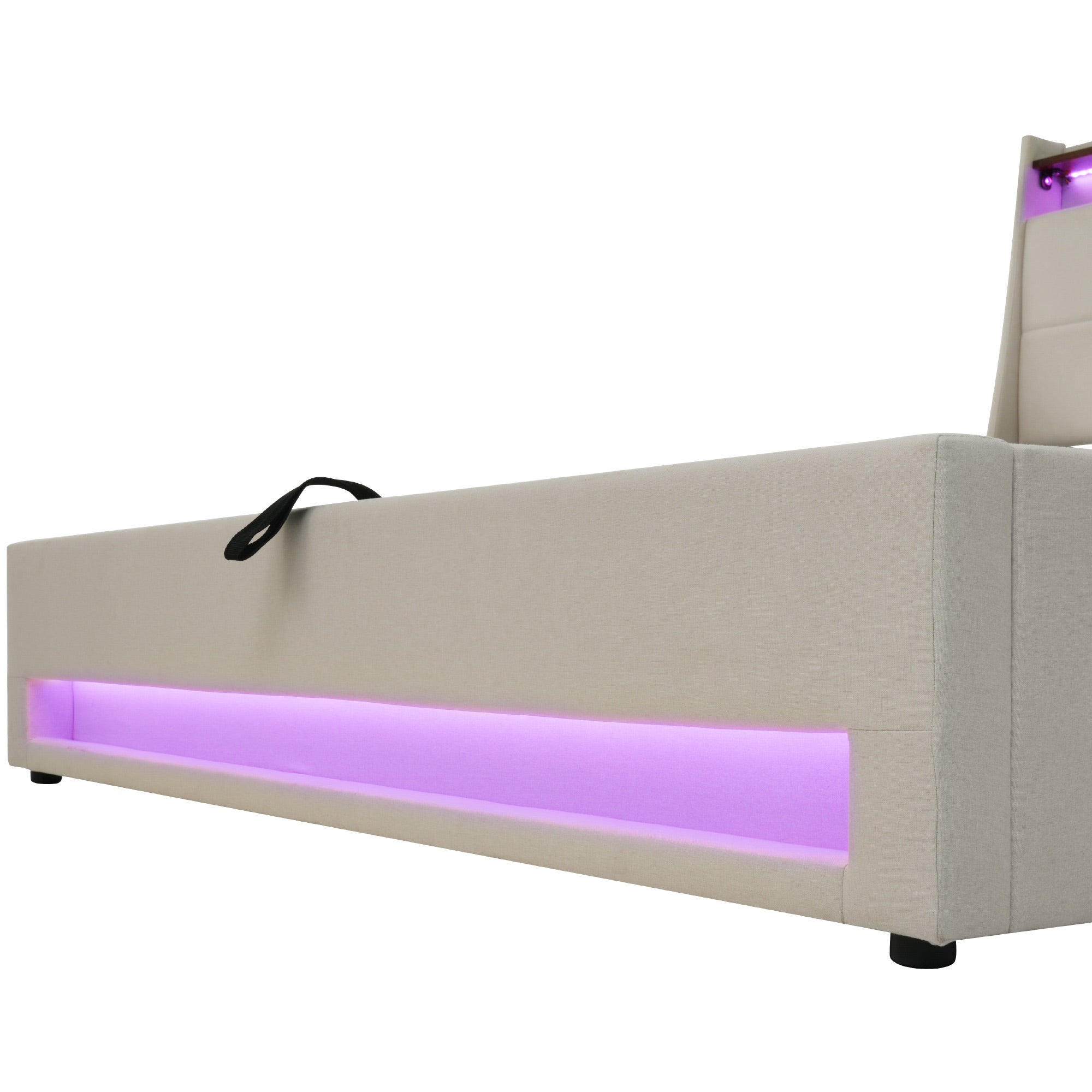 Upholstered Double Bed with USB, LED and Slatted Metal Frame, 180x200cm, Linen