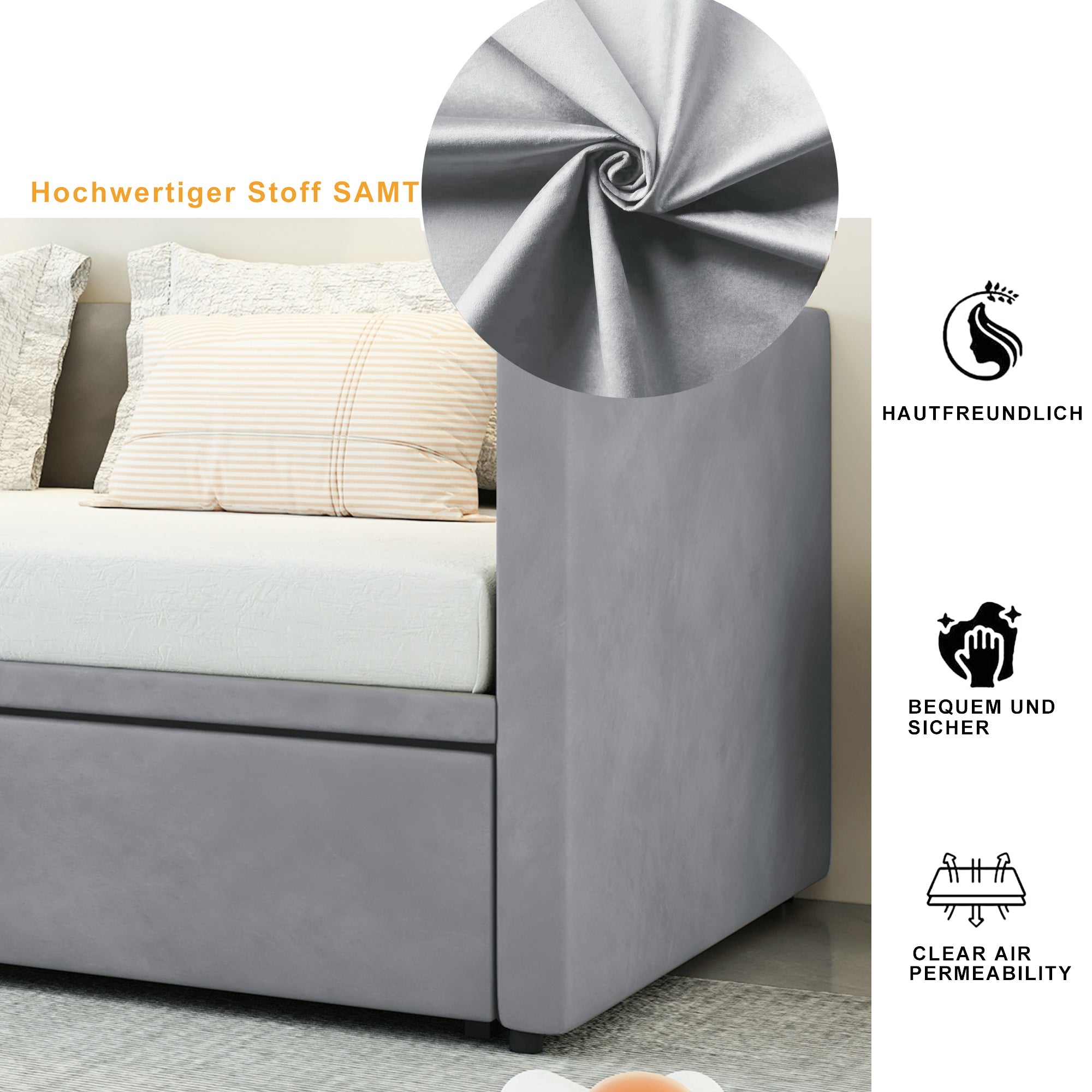 Upholstered Sofa Bed 90/180x200 cm Extendable Multifunctional Velvet Grey