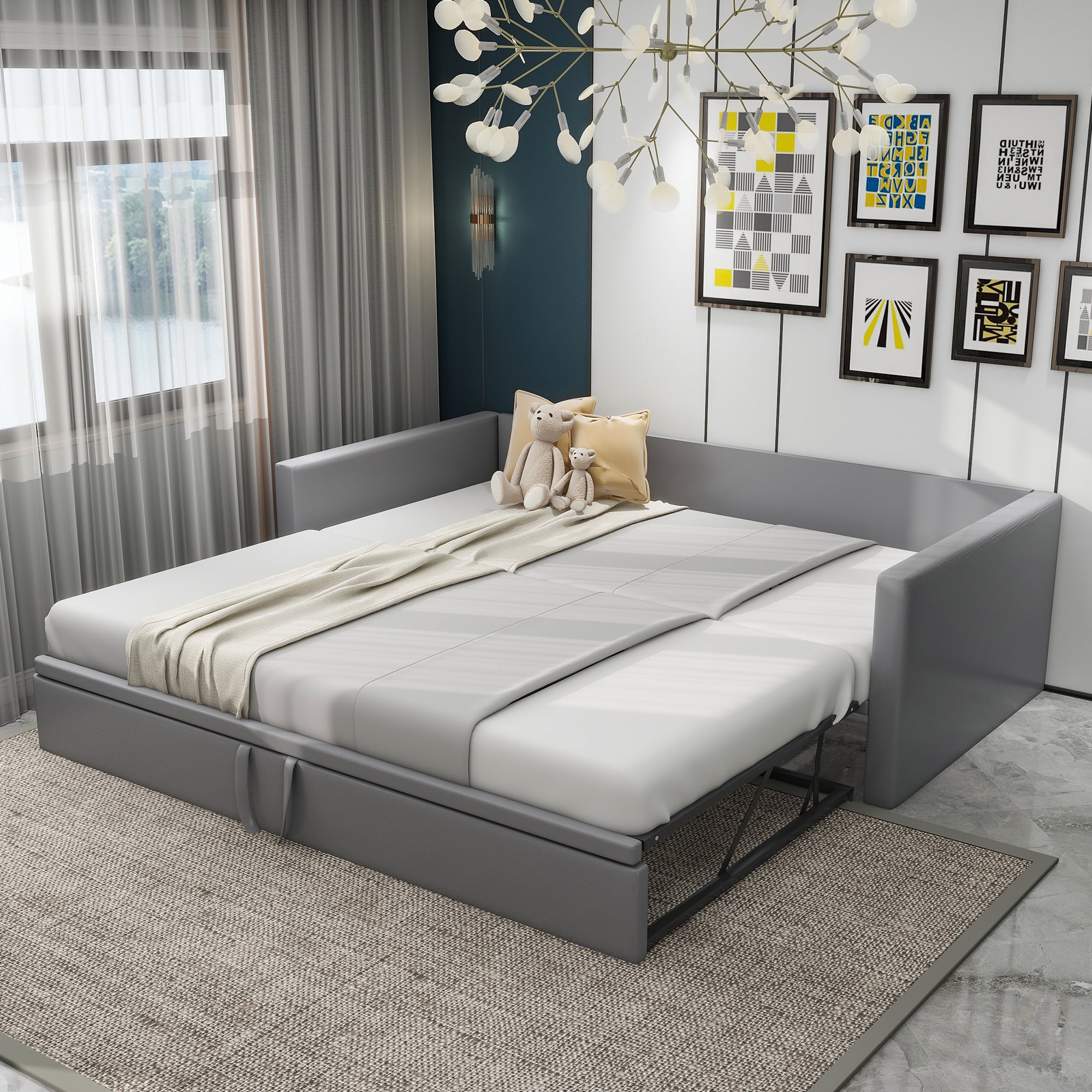 Upholstered Sofa Bed 90/180x200 cm Extendable Multifunctional Velvet Grey