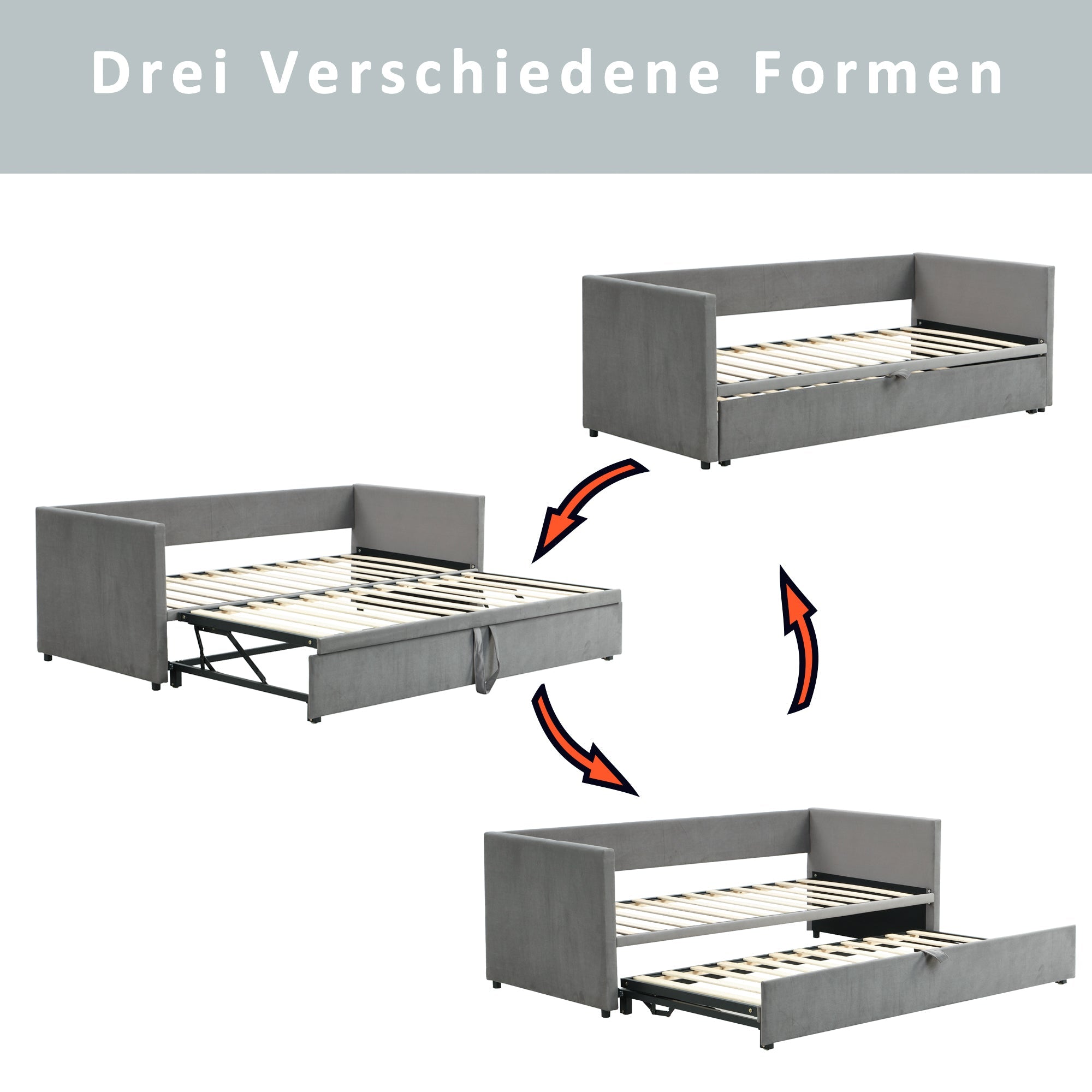 Upholstered Sofa Bed 90/180x200 cm Extendable Multifunctional Velvet Grey