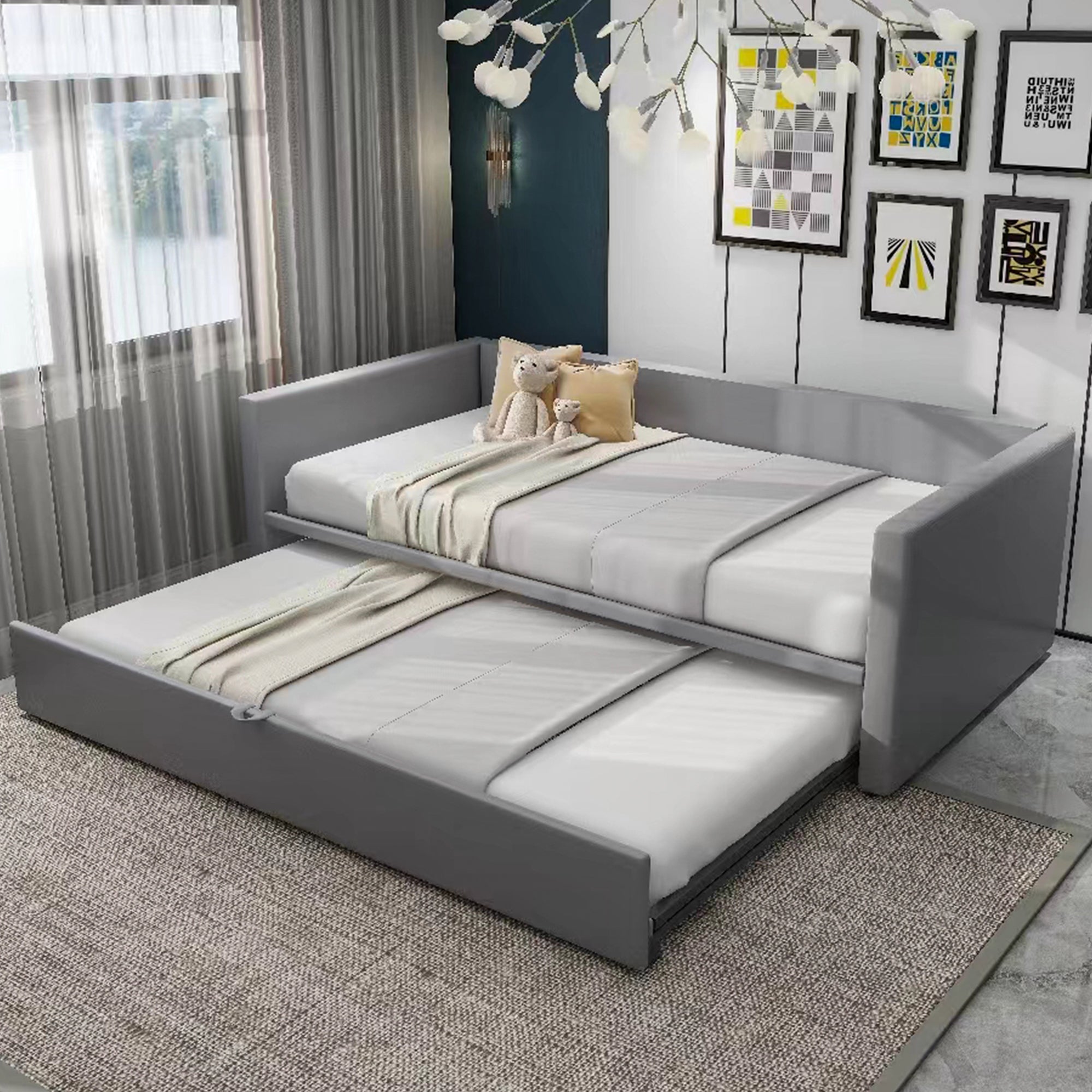 Upholstered Sofa Bed 90/180x200 cm Extendable Multifunctional Velvet Grey