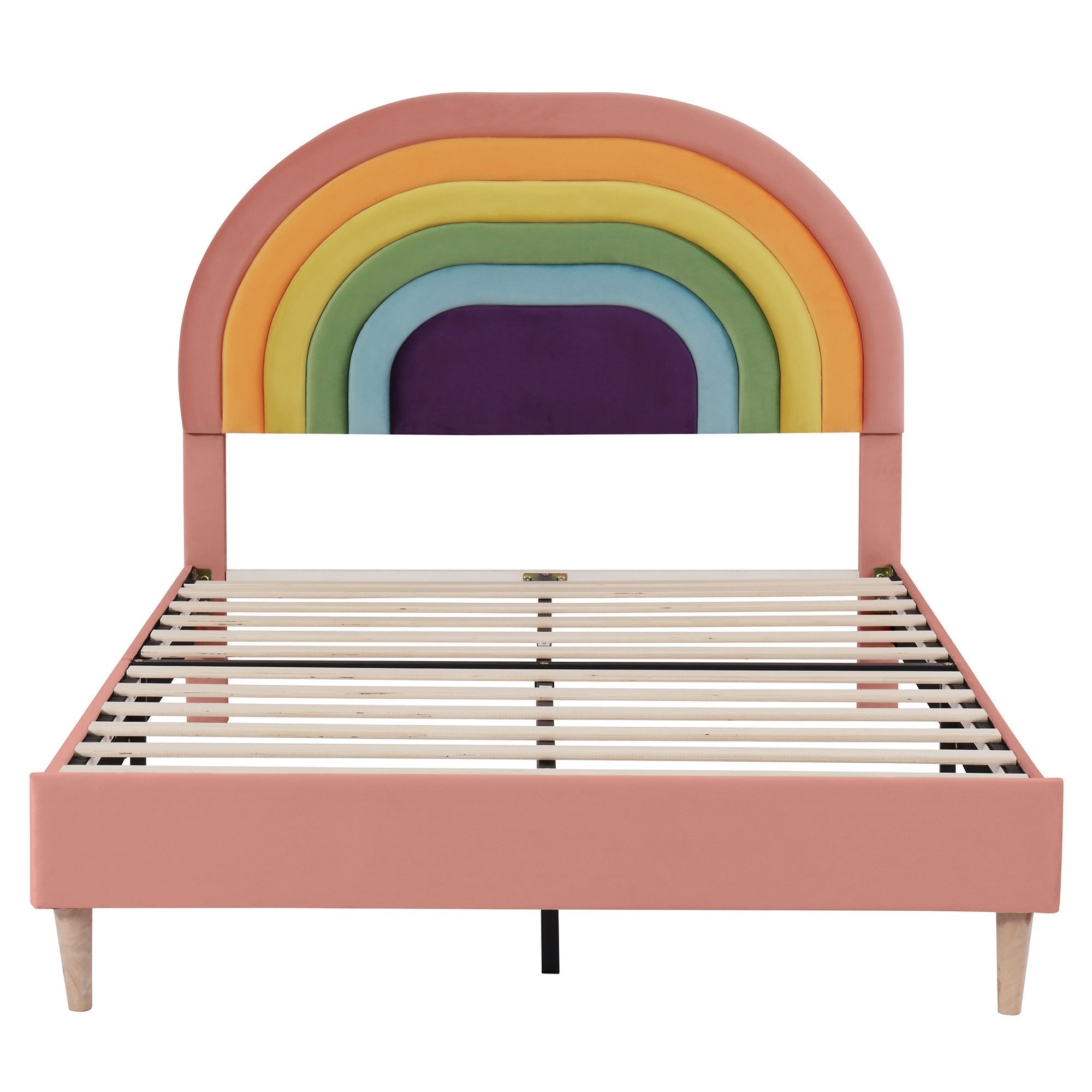 Upholstered Bed 140x200cm Slatted Base Adjustable Headboard - Velvet Pink