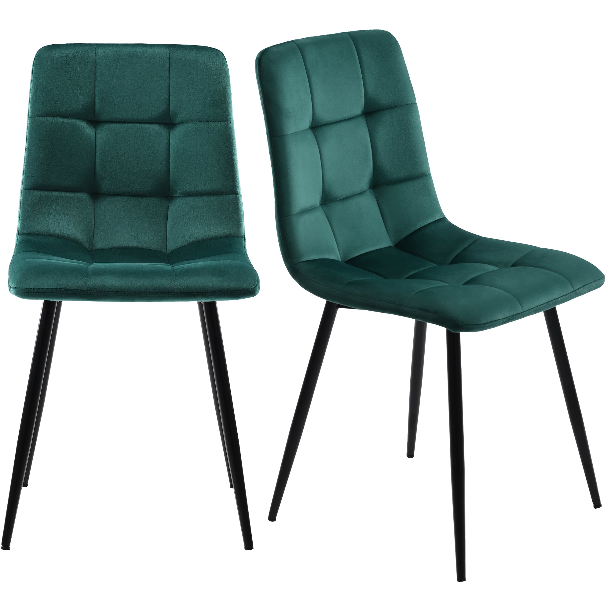Dining Chair (4 pcs), Dark Green, Velvet Upholstered with Backrest, Metal Frame