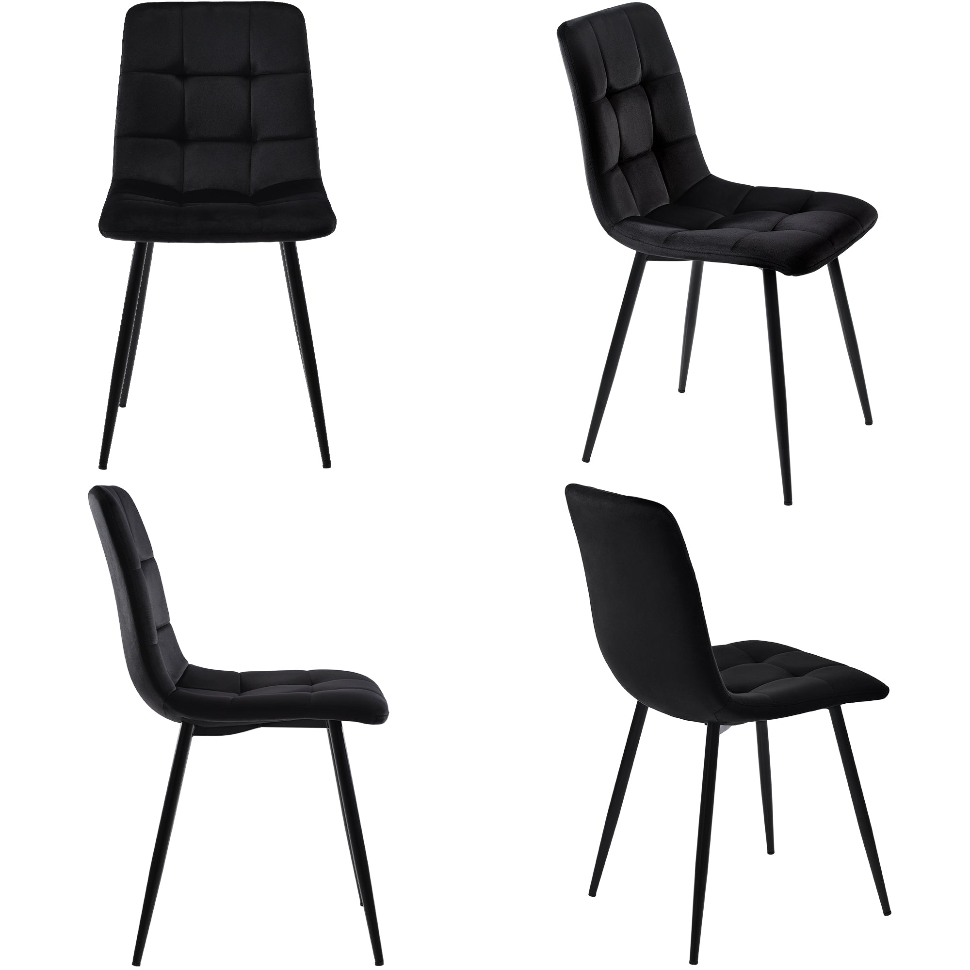 Dining Chair (4 pcs), Upholstered Chair with Backrest, Black Velvet Seat and Metal Frame