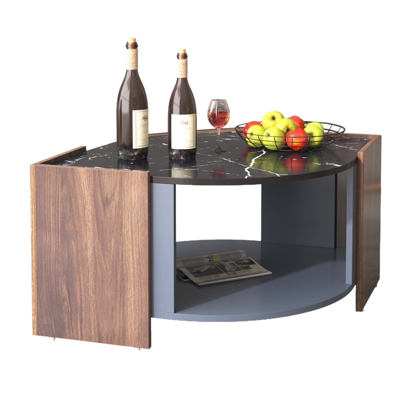Coffee Table, Textured with Unique Lines, Marble/Walnut Contrast