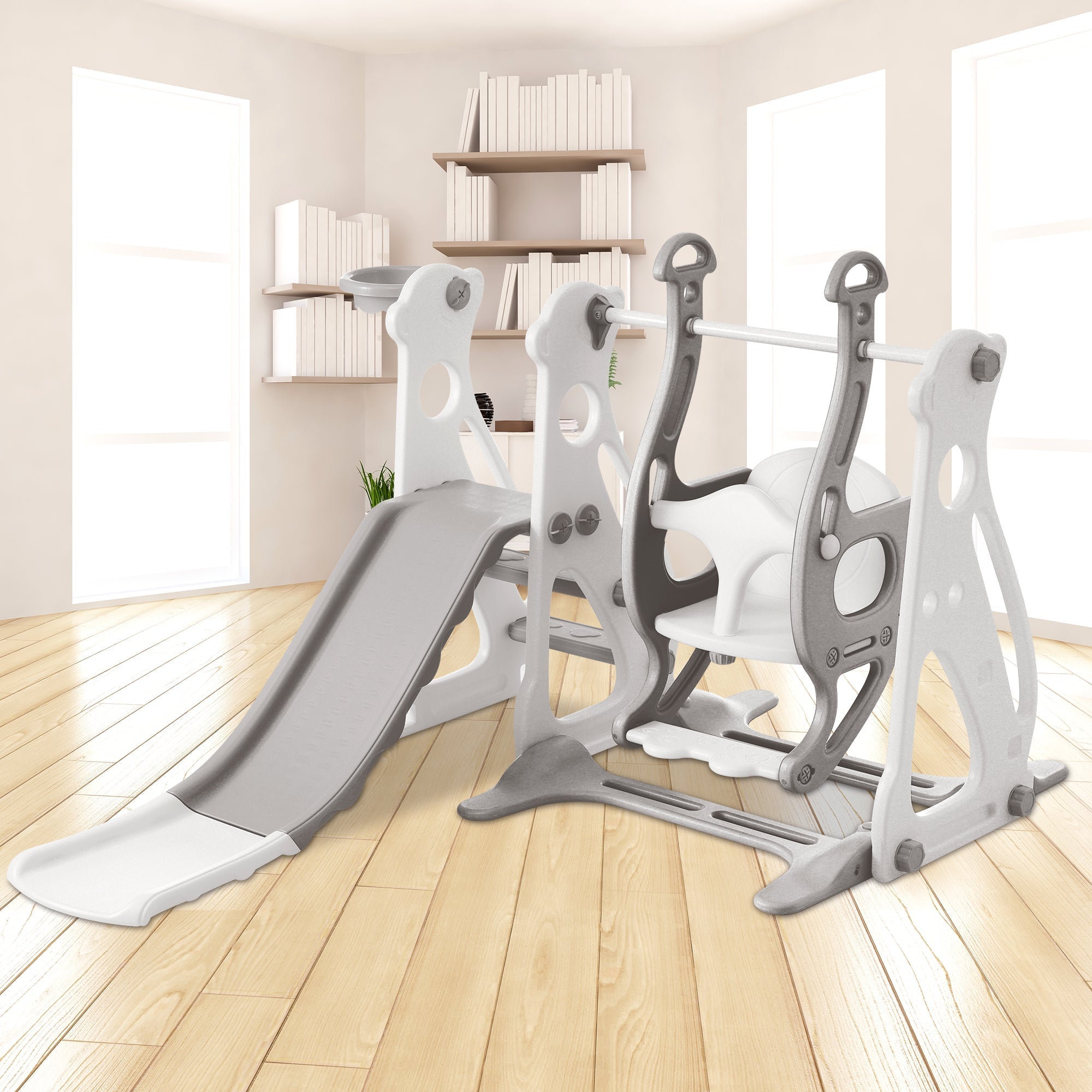 Children's Slide with Swing 4-in-1 Basketball Hoop Indoor