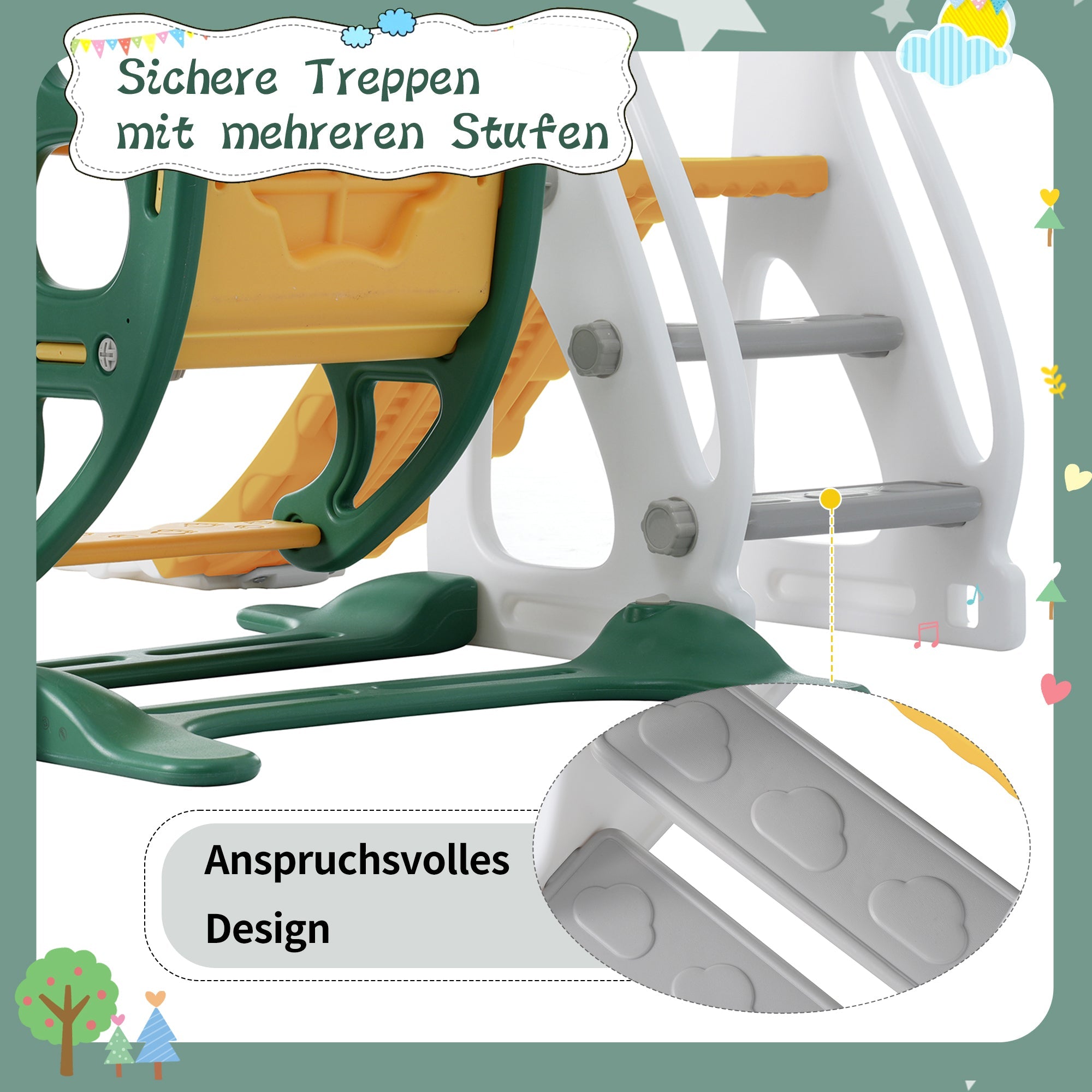 Children's slide with swing, 4 in 1 with slide, staircases, and basketball frame for indoor