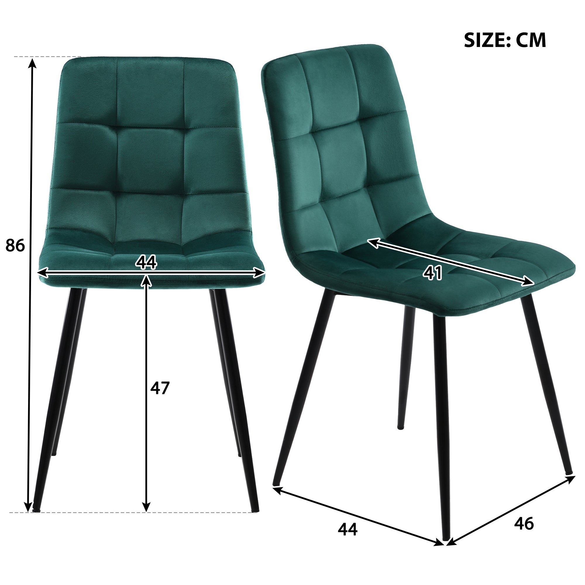 Dining Table with 4 Chairs Set, Rectangular Modern Kitchen Table, Dark Green Velvet & Black Legs