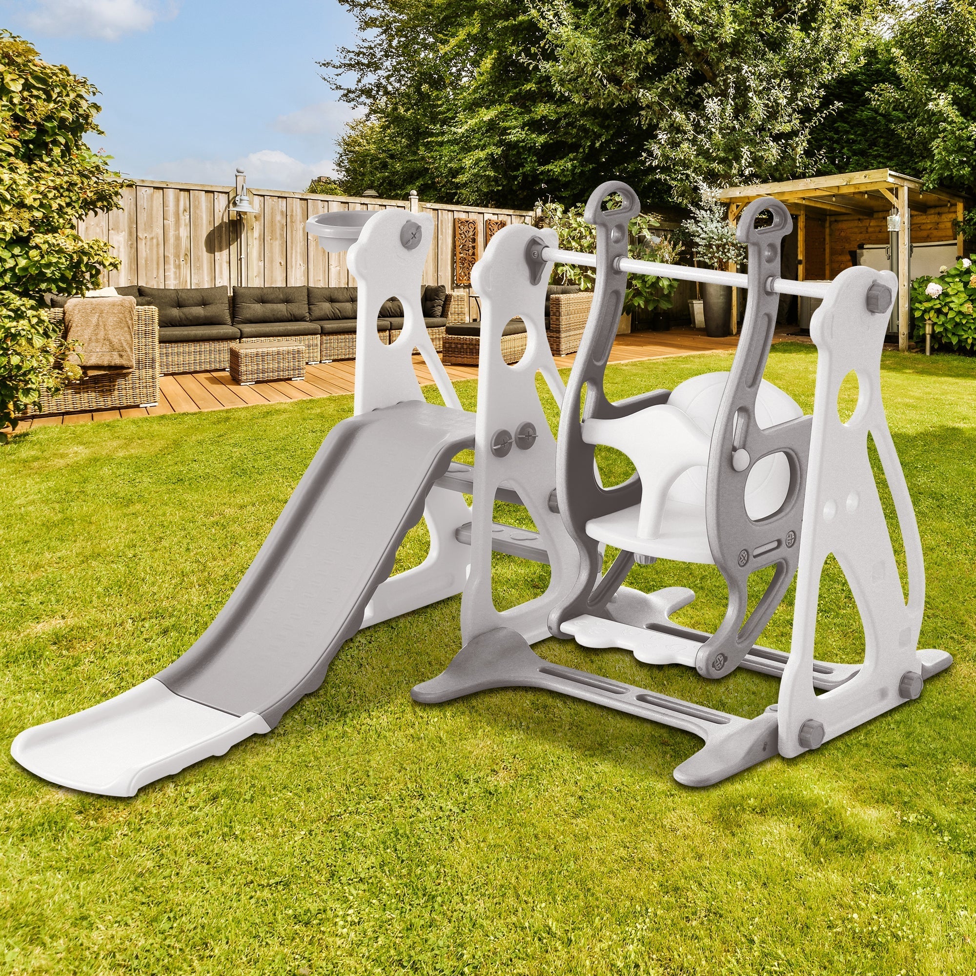 Children's Slide with Swing 4-in-1 Basketball Hoop Indoor