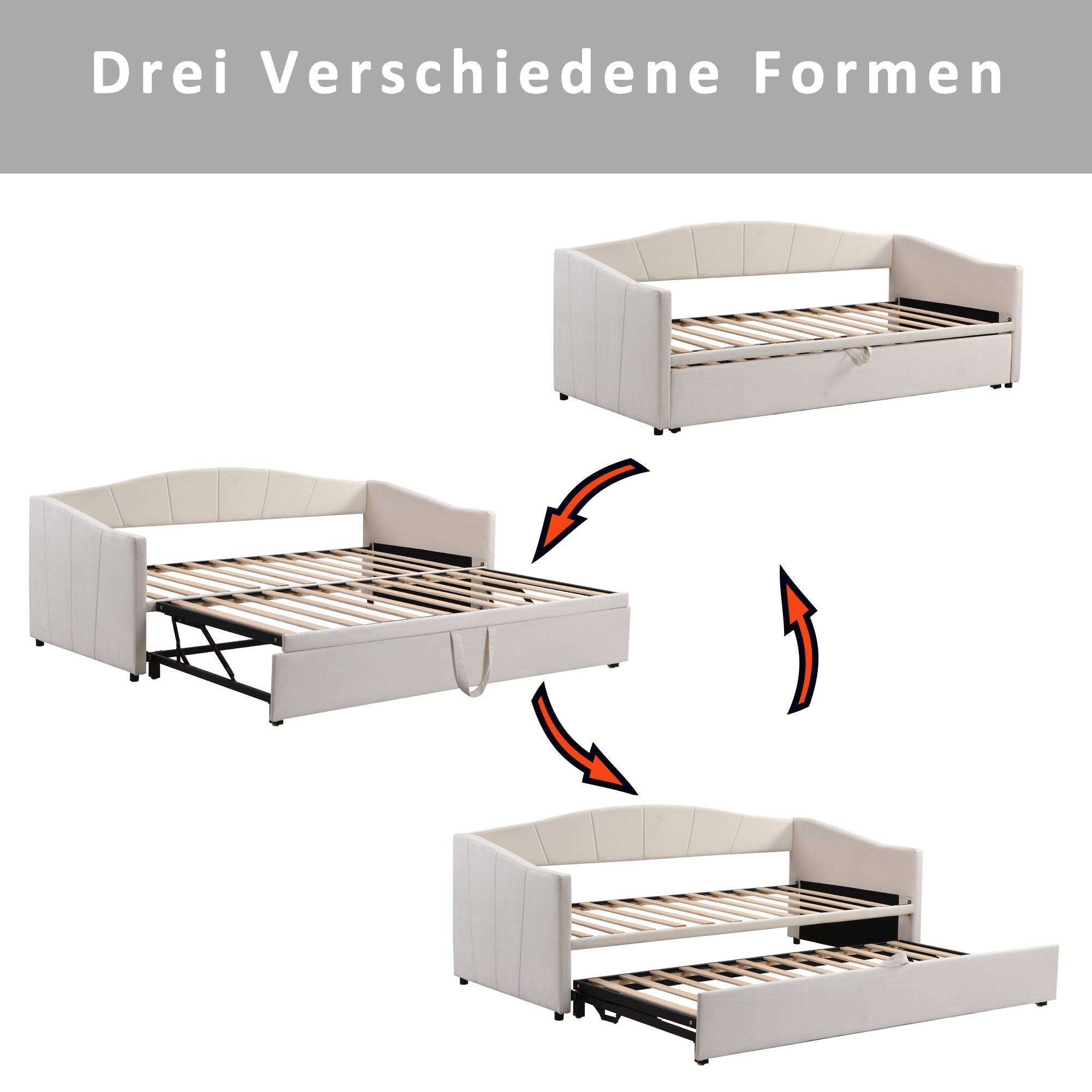 Extendable Daybed 90/180x200cm Multifunctional Slatted Base - Velvet Beige
