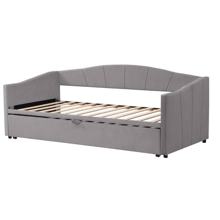 Upholstered Sofa Bed with Extendable Frame and Slatted Base, Velvet Grey/Beige