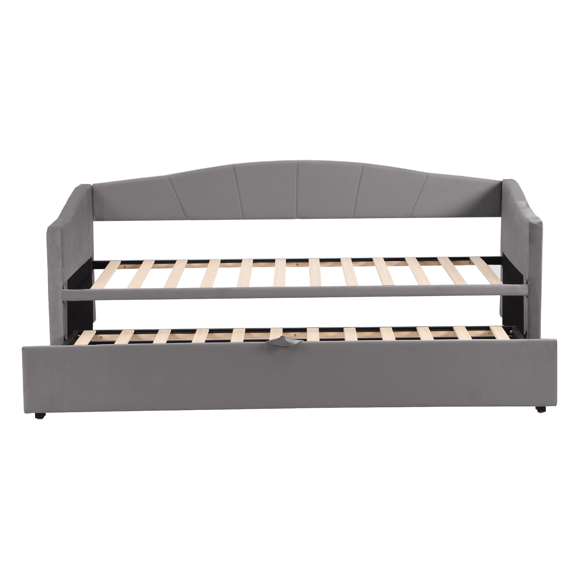 Upholstered Sofa Bed with Extendable Frame and Slatted Base, Velvet Grey/Beige