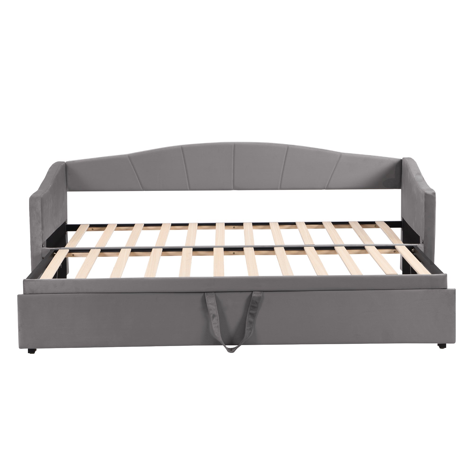 Upholstered Sofa Bed with Extendable Frame and Slatted Base, Velvet Grey/Beige