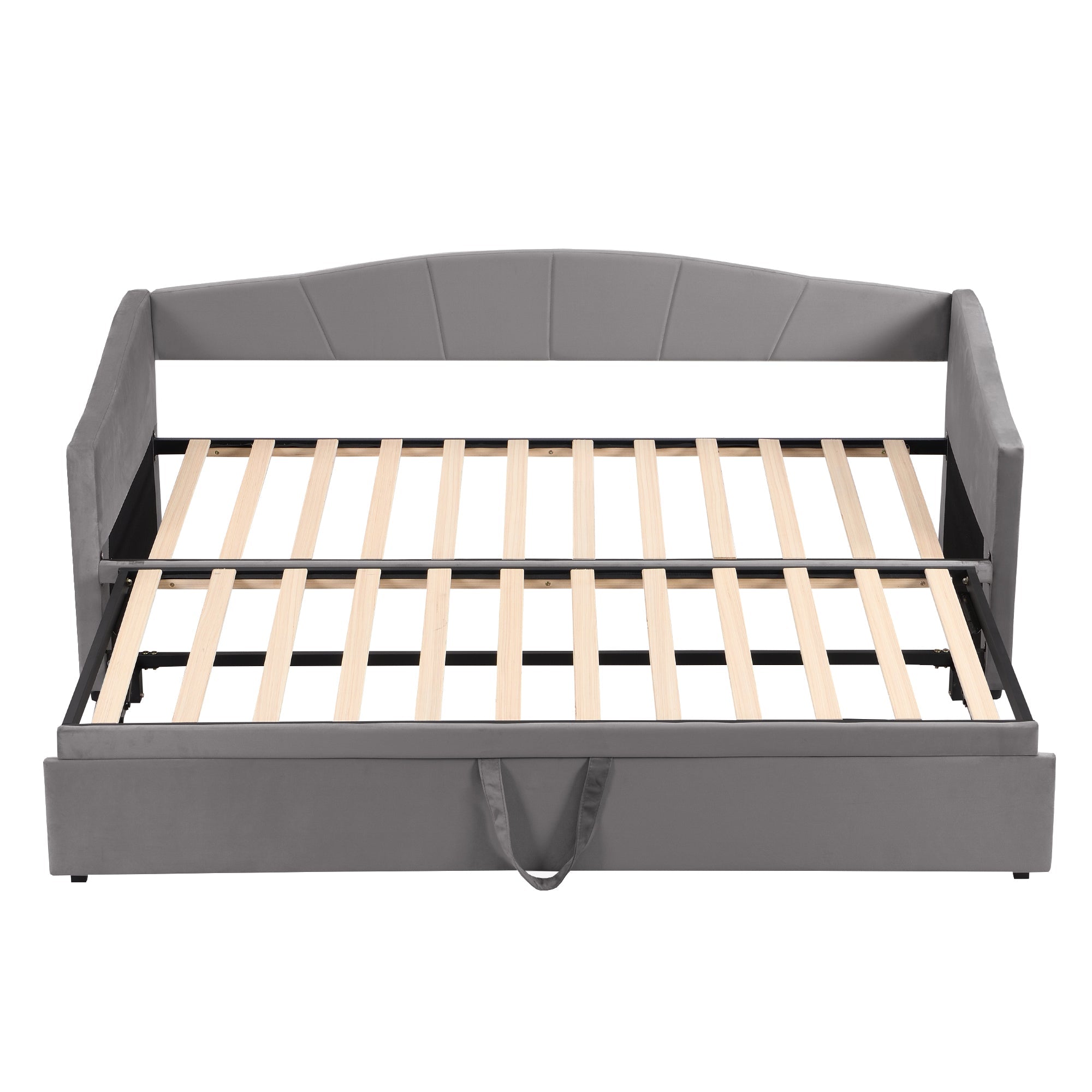 Upholstered Sofa Bed with Extendable Frame and Slatted Base, Velvet Grey/Beige