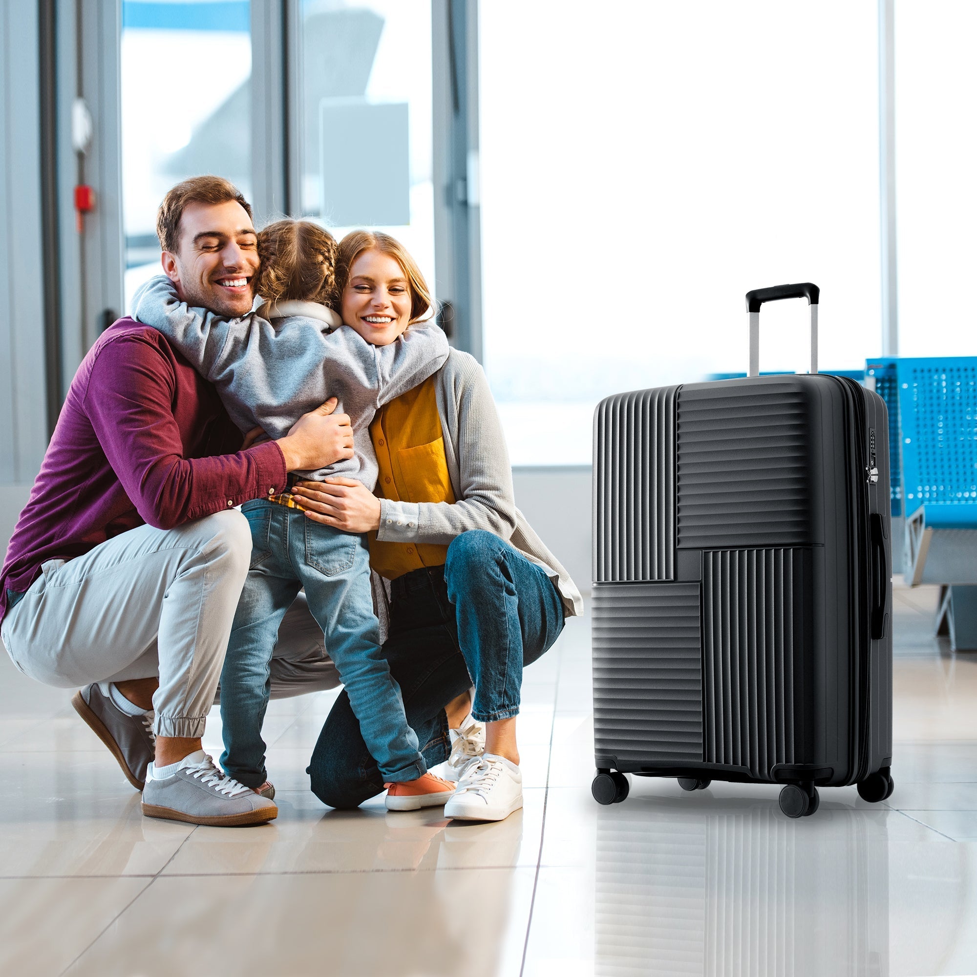M-L-XL Luggage Set, Lightweight, Durable, Universal Double Wheels, TSA Lock, Black