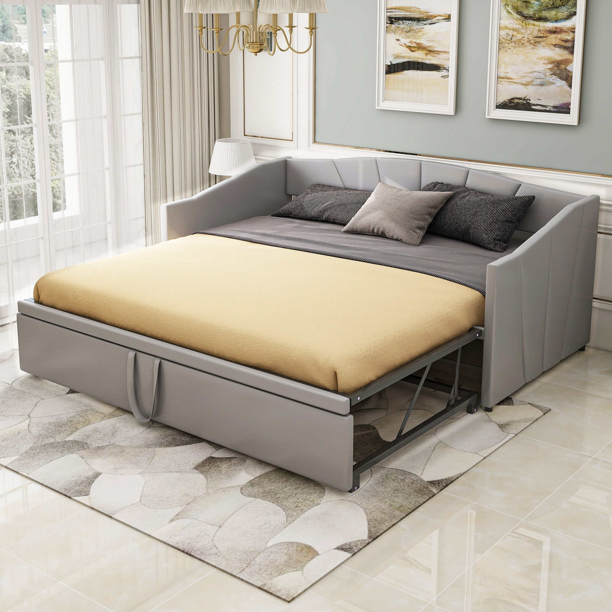 Upholstered Sofa Bed Extendable 90/180x200 cm Slatted Frame, Velvet Grey